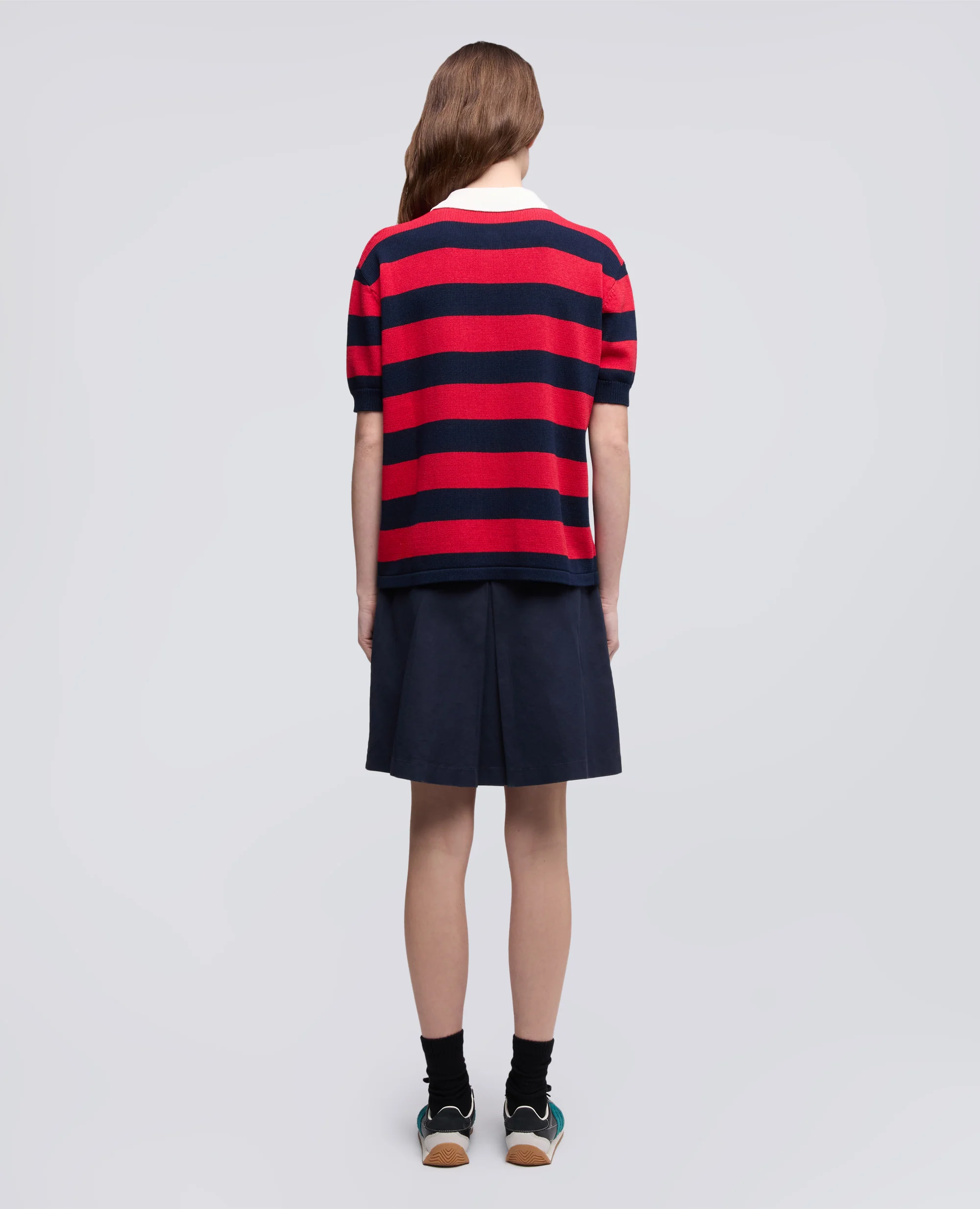 POLO IN COTONE A MANICHE CORTE - ROSSO/BLU - Image 3
