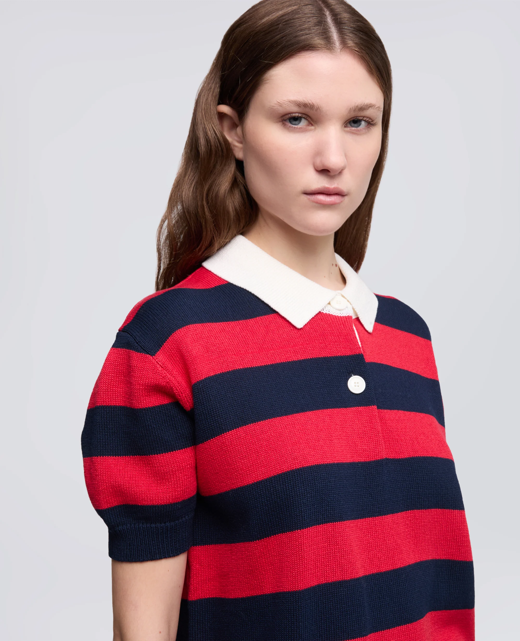 POLO IN COTONE A MANICHE CORTE - ROSSO/BLU - Image 4