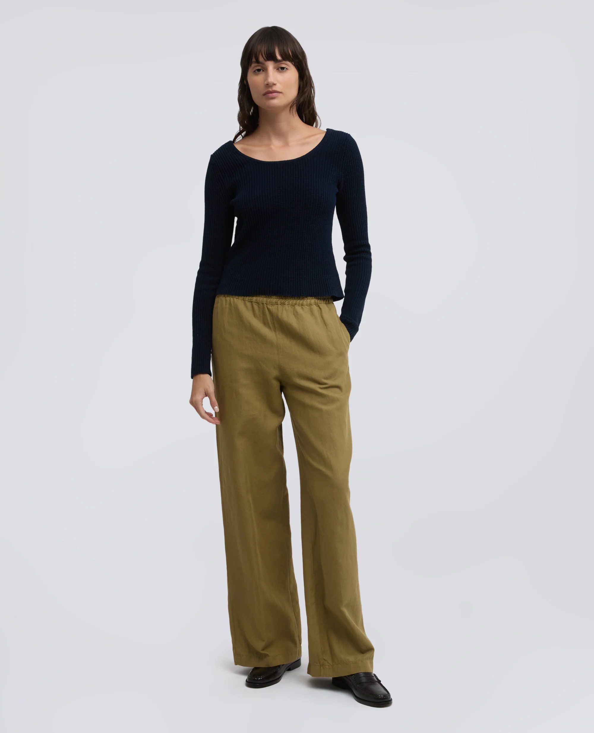 MAGLIA A MANICHE LUNGHE IN FILATO DI COTONE - NAVY - Image 2