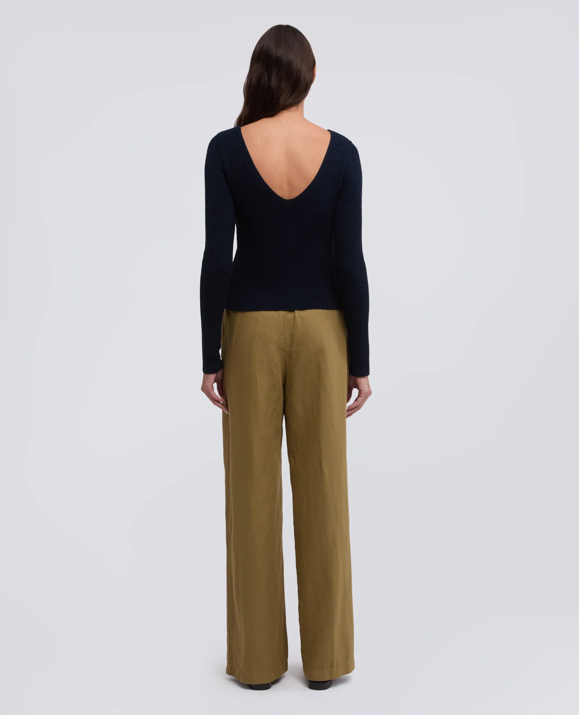MAGLIA A MANICHE LUNGHE IN FILATO DI COTONE - NAVY - Image 3