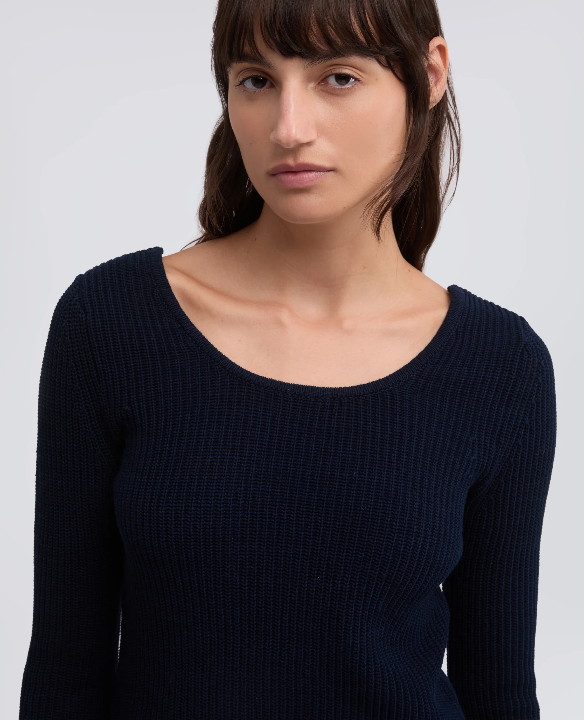 MAGLIA A MANICHE LUNGHE IN FILATO DI COTONE - NAVY - Image 4