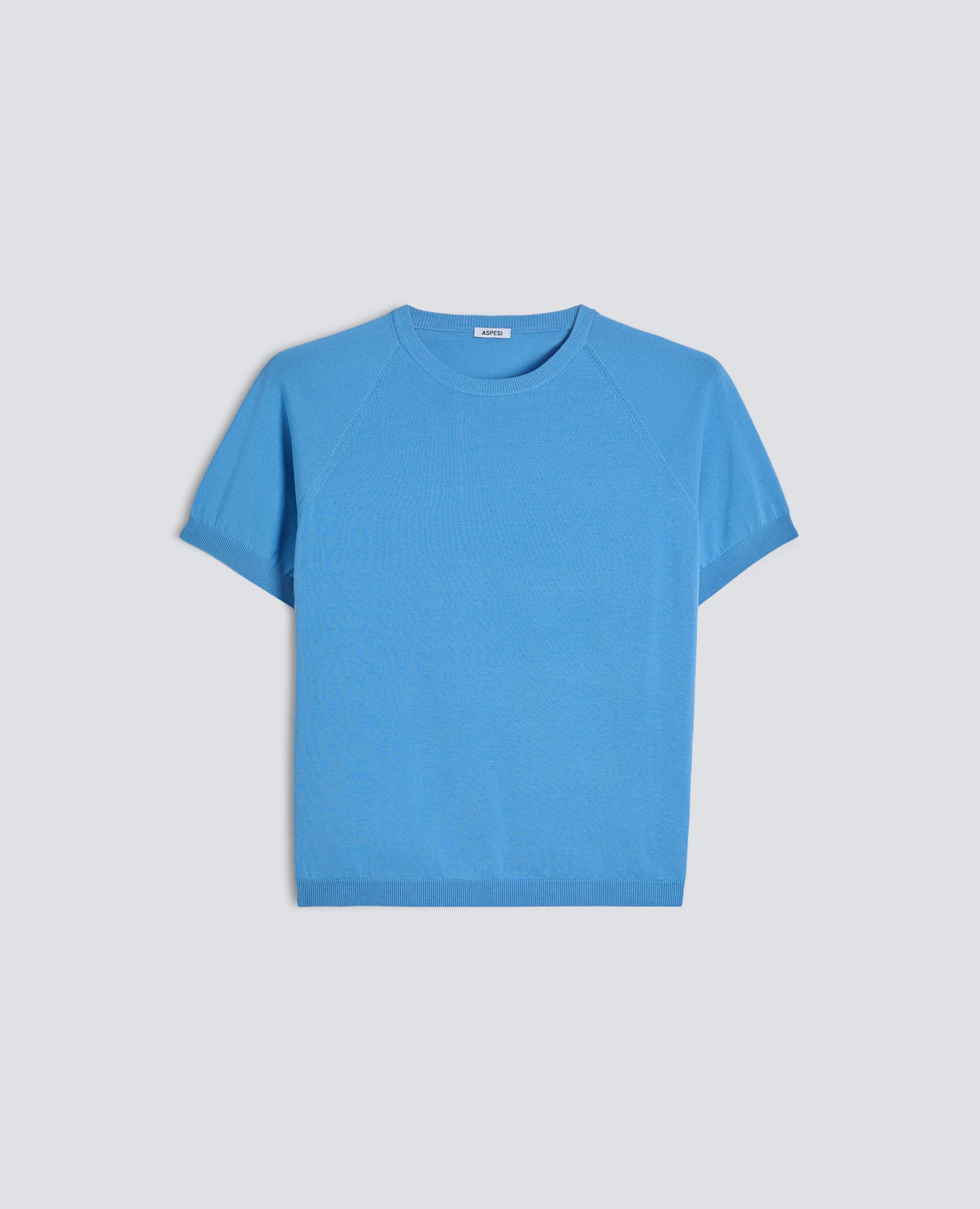 T-SHIRT GIROCOLLO IN FILATO DI PURO COTONE - AZZURRO