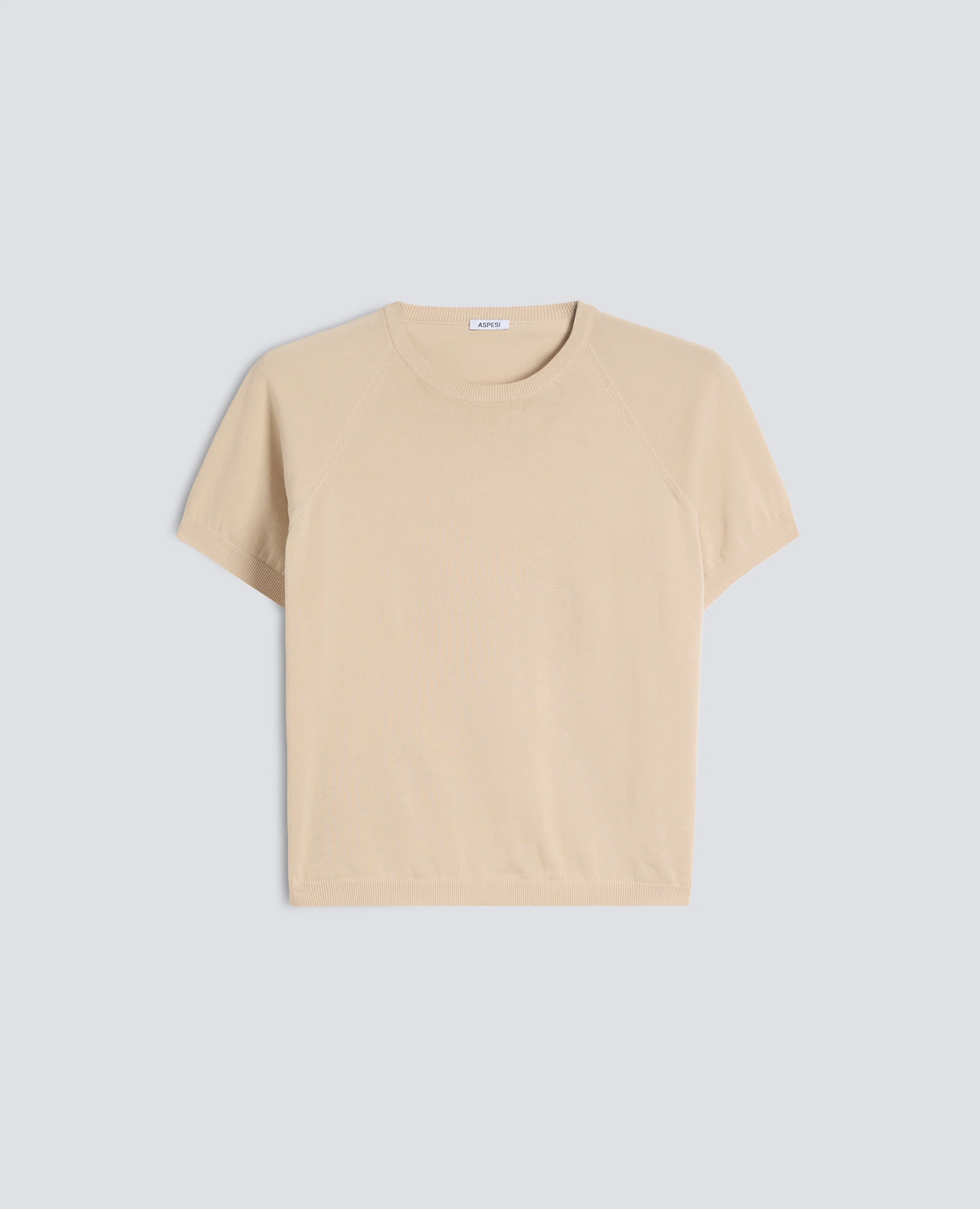T-SHIRT GIROCOLLO IN FILATO DI PURO COTONE - SABBIA
