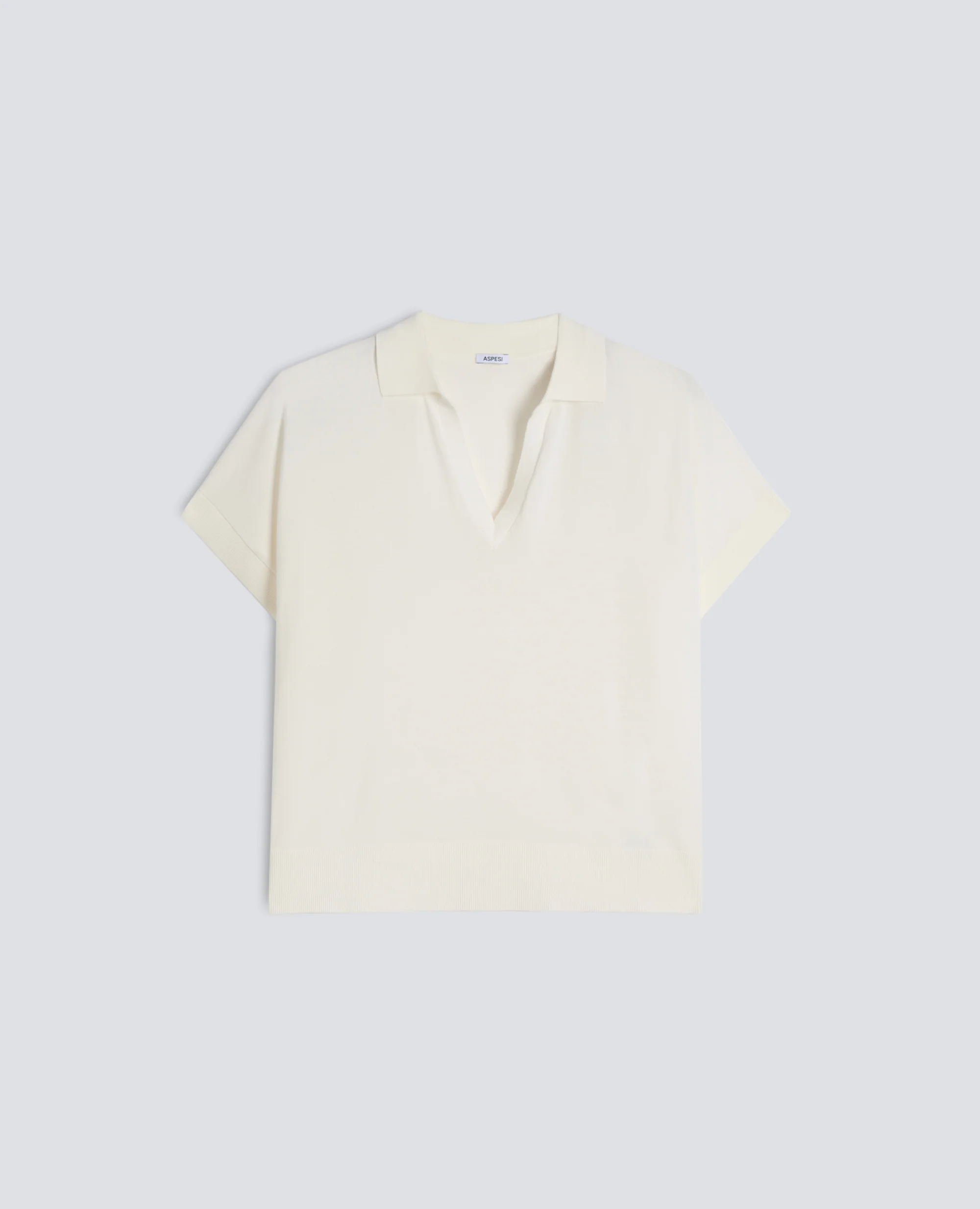 MAGLIA SCOLLO A V CON COLLETTO IN FILATO DI PURO COTONE - BIANCO