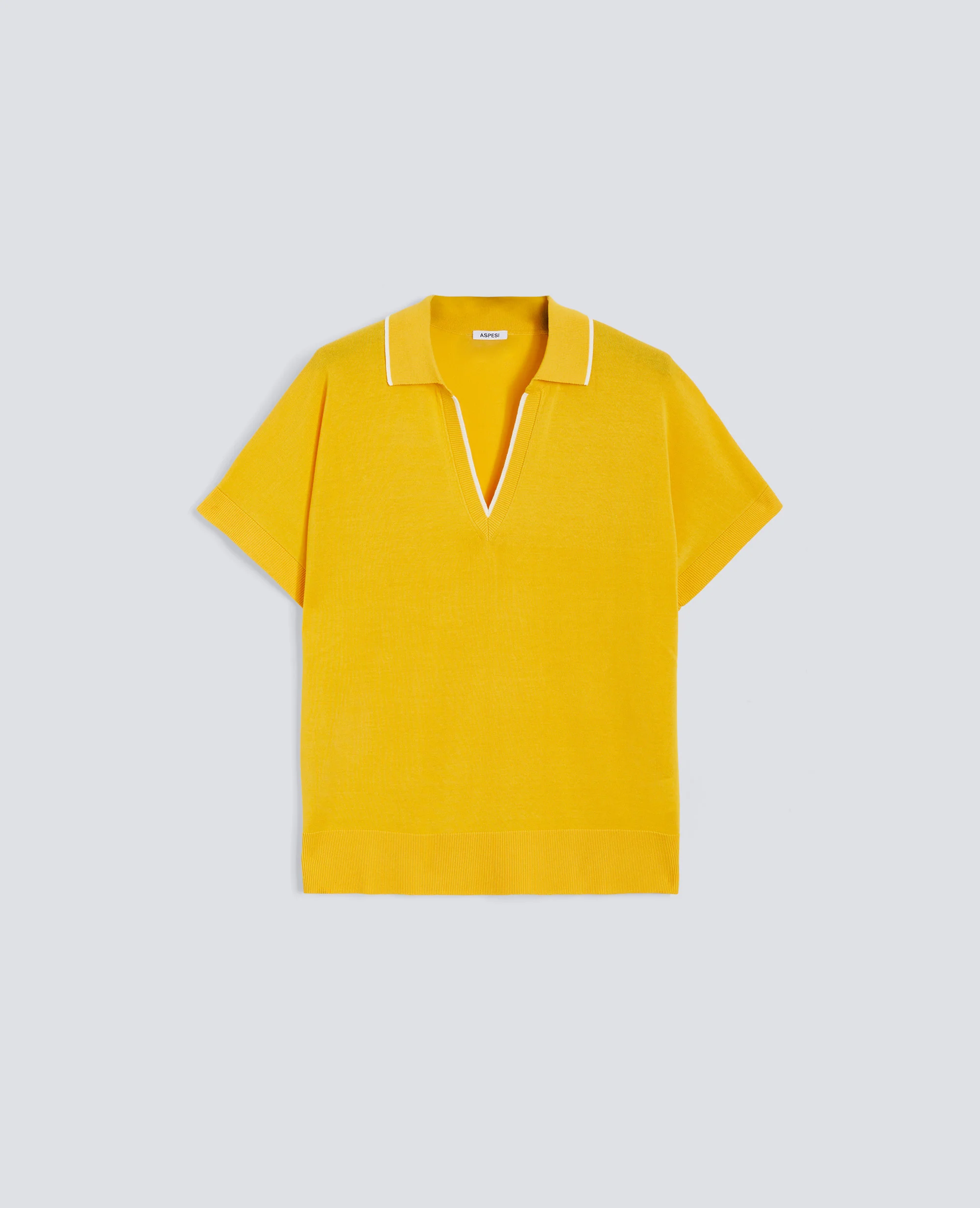 MAGLIA SCOLLO A V CON COLLETTO IN FILATO DI PURO COTONE - GIALLO