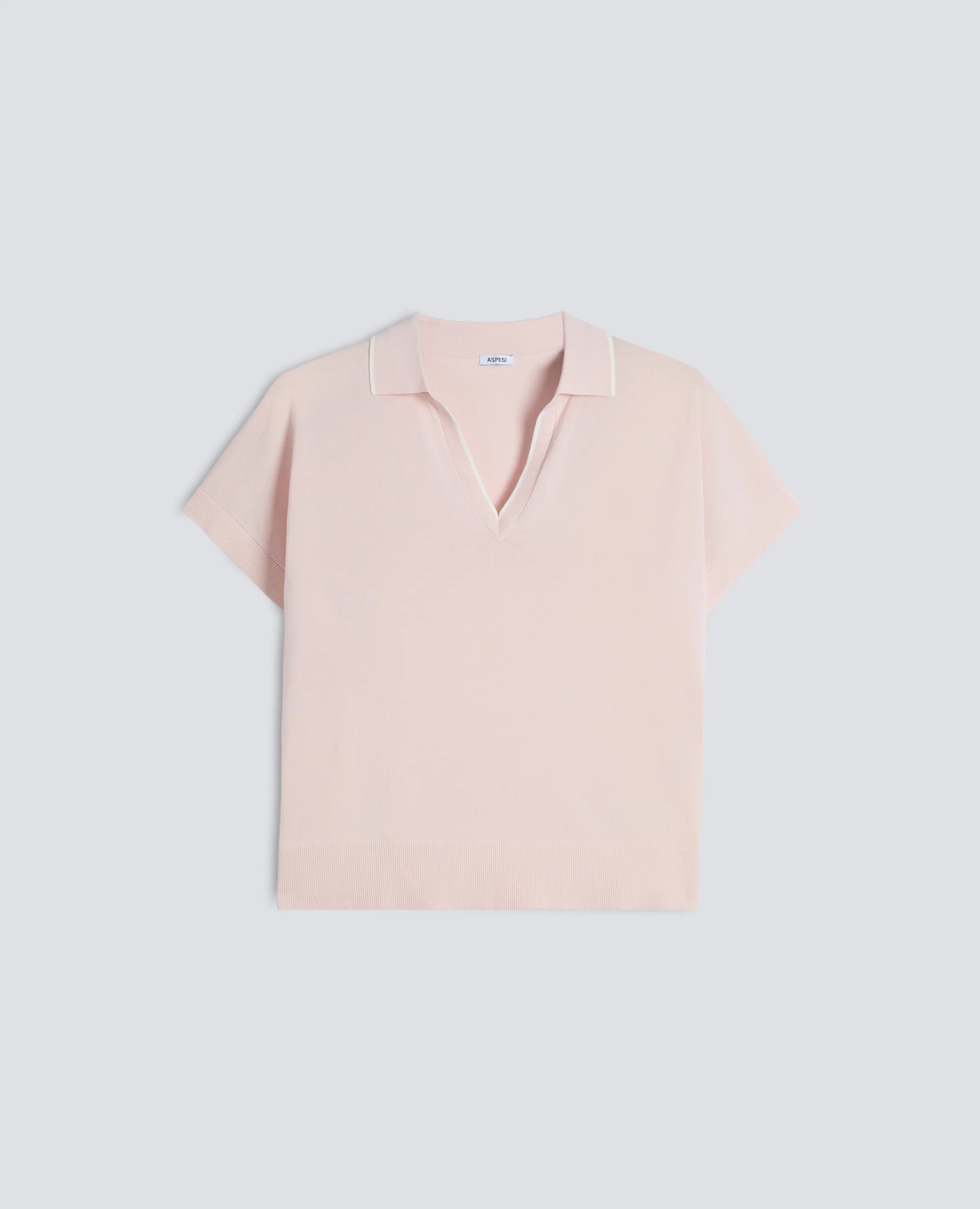 MAGLIA SCOLLO A V CON COLLETTO IN FILATO DI PURO COTONE - ROSA