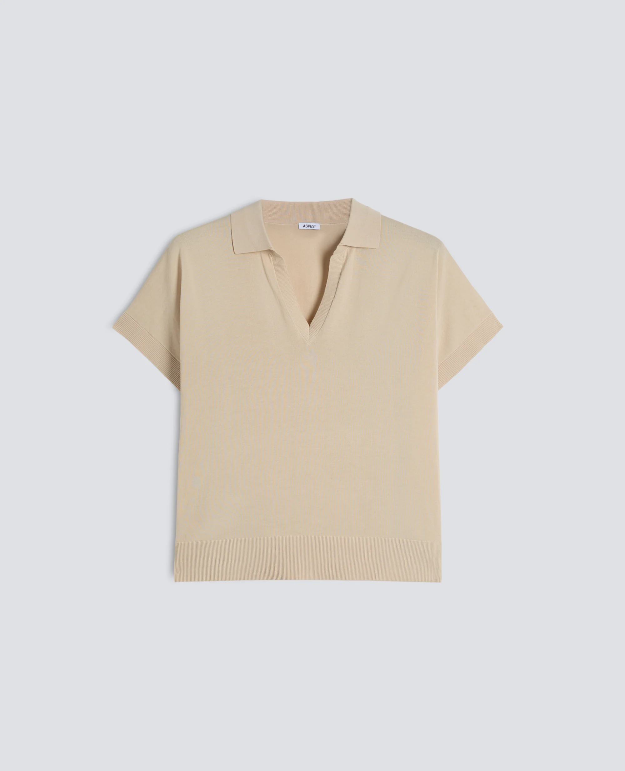 MAGLIA SCOLLO A V CON COLLETTO IN FILATO DI PURO COTONE - SABBIA