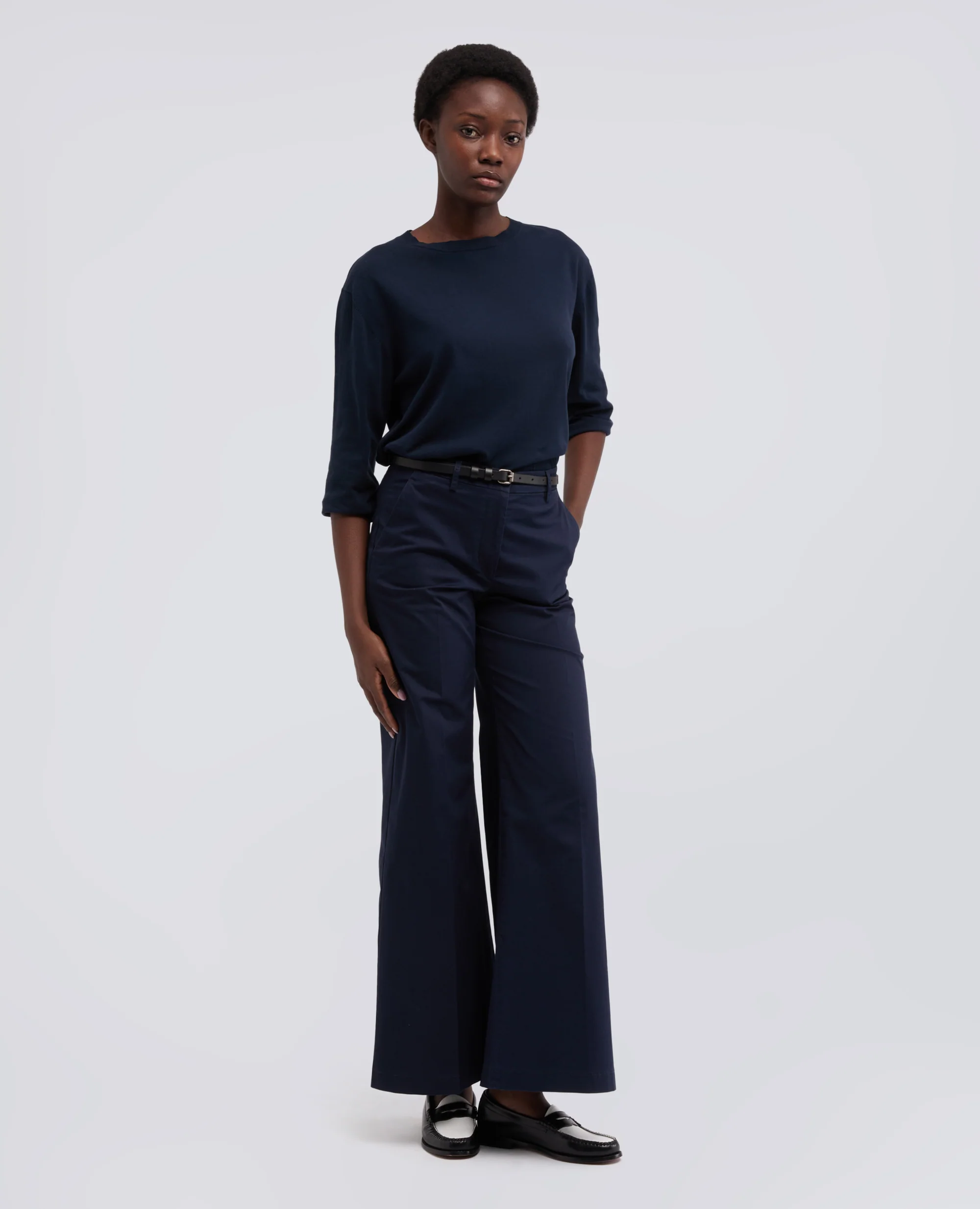 MAGLIA SCOLLO A BARCHETTA IN PURO COTONE RIGATO - NAVY - Image 2