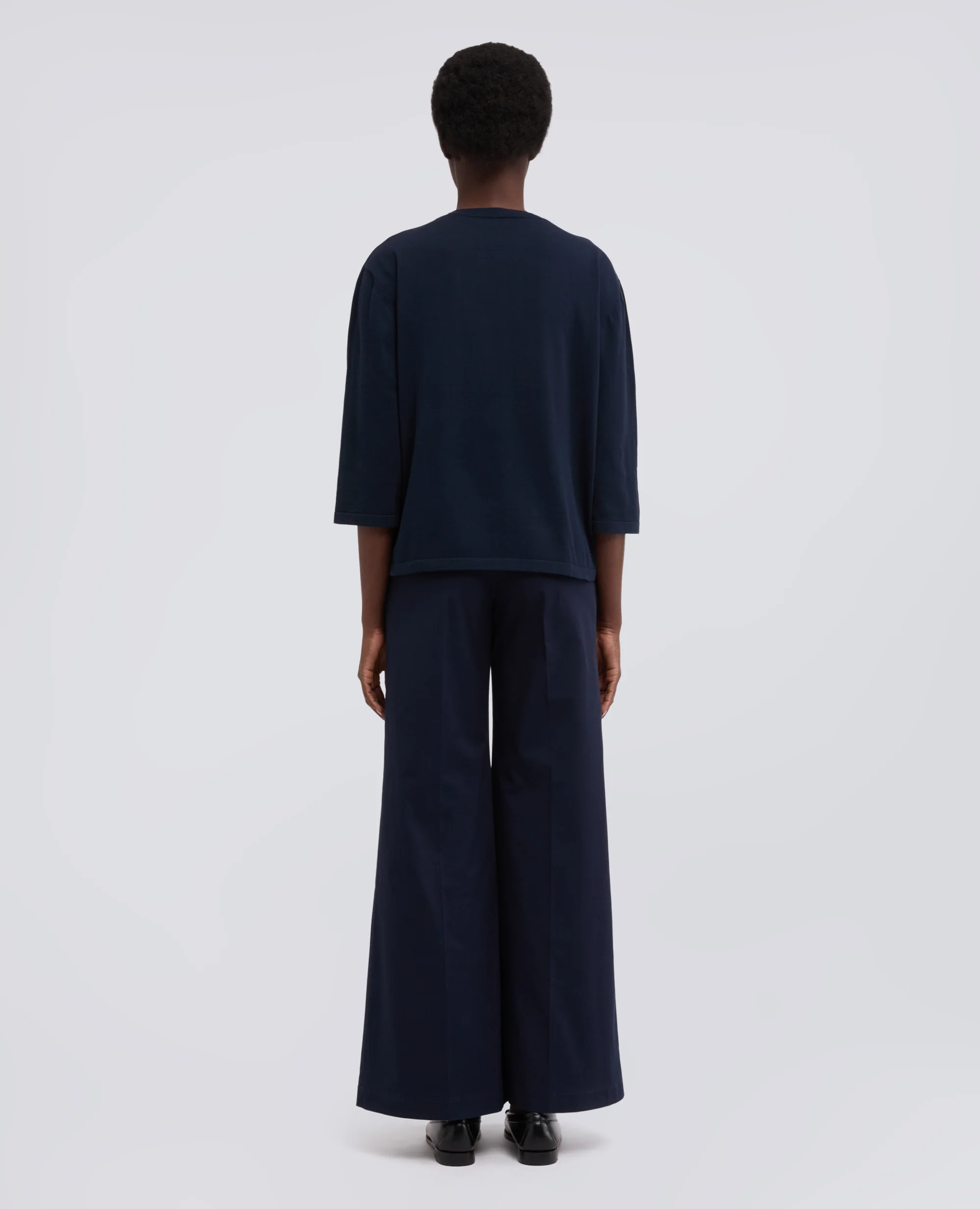 MAGLIA SCOLLO A BARCHETTA IN PURO COTONE RIGATO - NAVY - Image 3