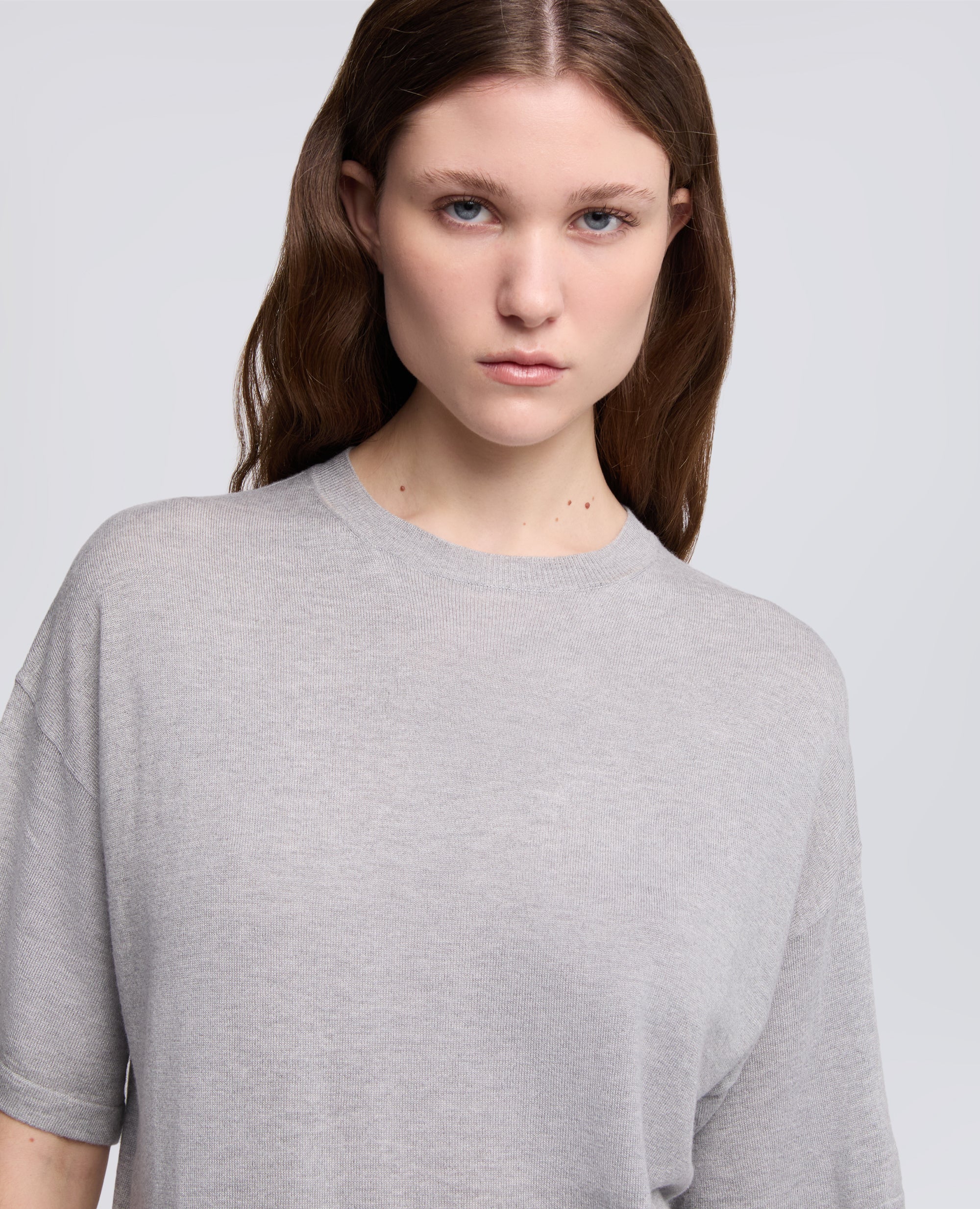 T-SHIRT DI MAGLIA IN MISTO SETA, COTONE E CASHMERE - GRIGIO - Image 4