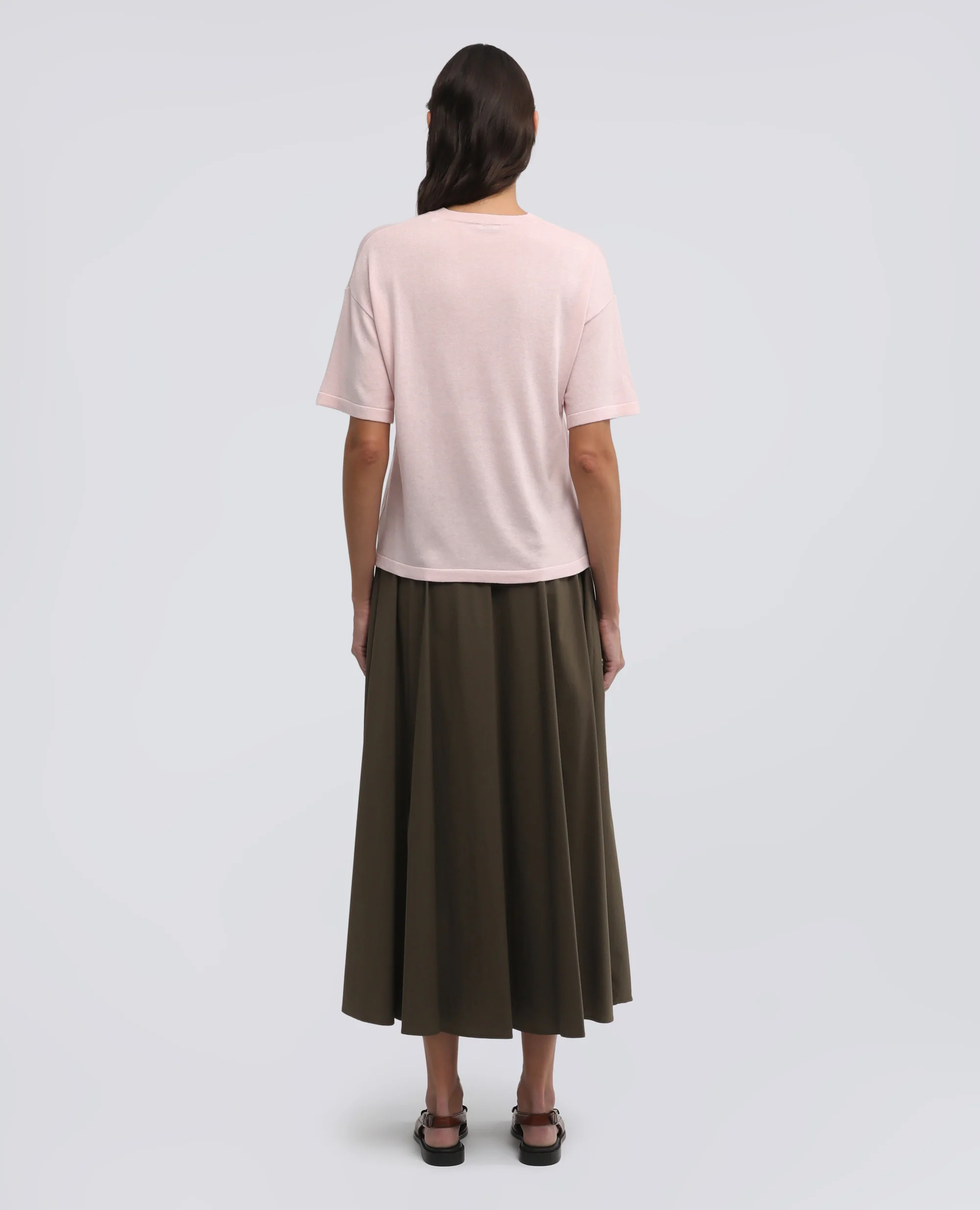 T-SHIRT DI MAGLIA IN MISTO SETA, COTONE E CASHMERE - ROSA - Image 3