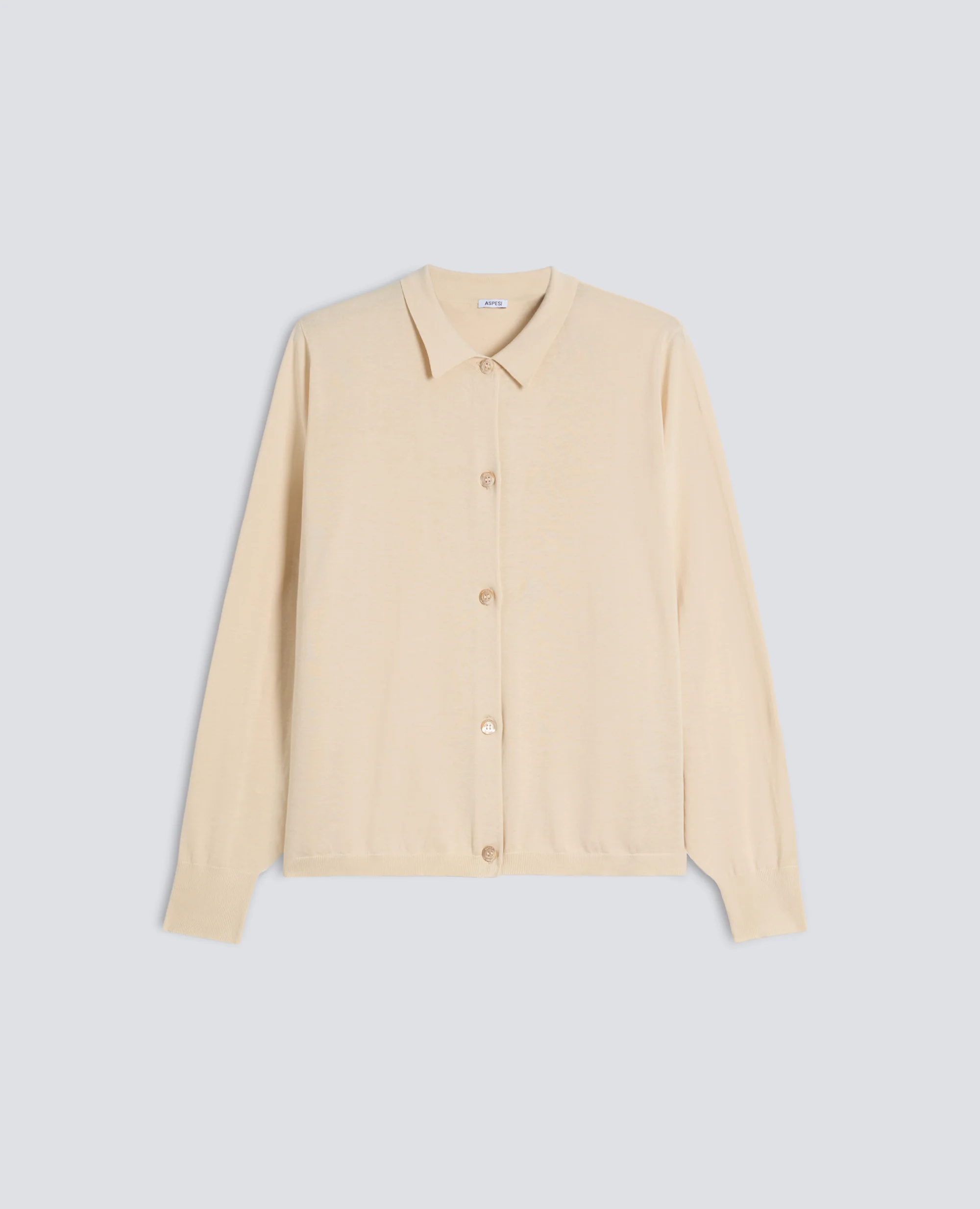 CARDIGAN CON COLLETTO IN MISTO COTONE-SETA-LINO - NATURALE