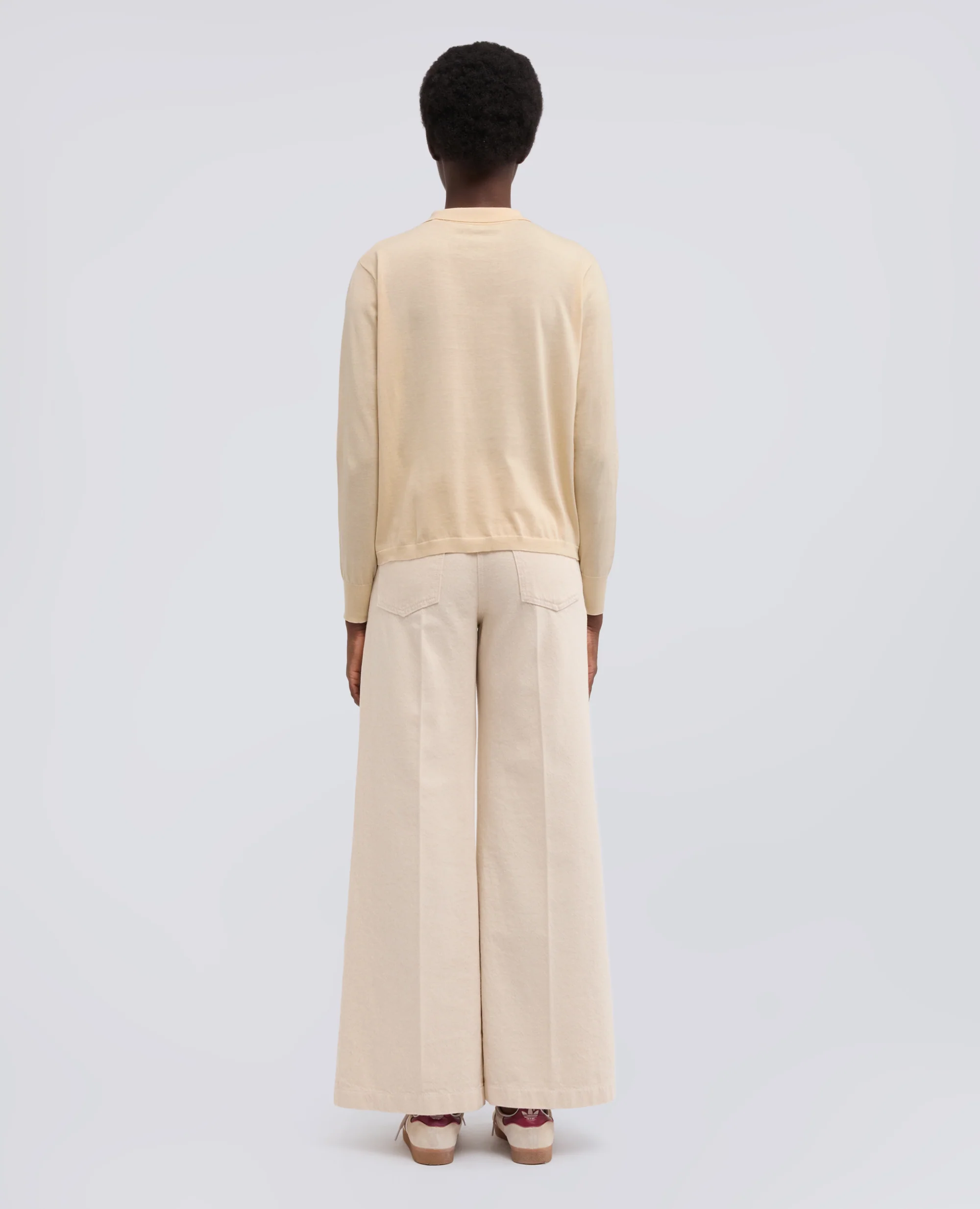 CARDIGAN CON COLLETTO IN MISTO COTONE-SETA-LINO - NATURALE - Image 3