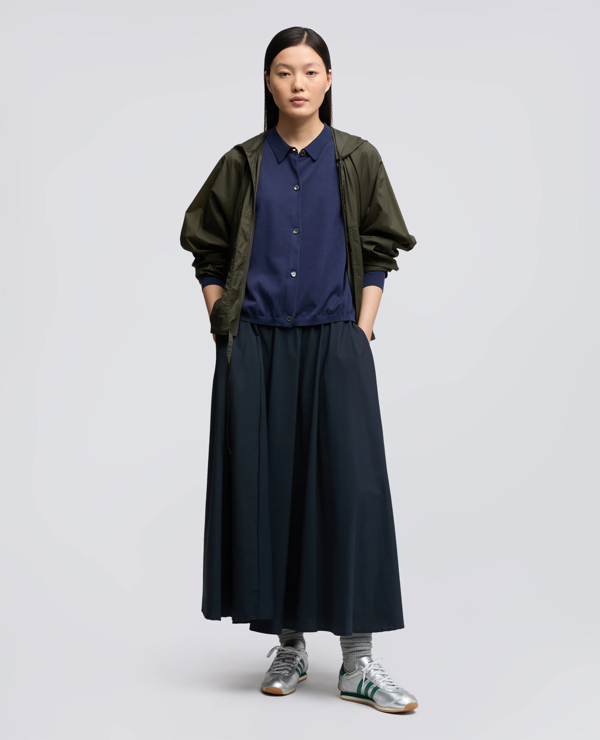 CARDIGAN CON COLLETTO IN MISTO COTONE-SETA-LINO - NAVY - Image 2