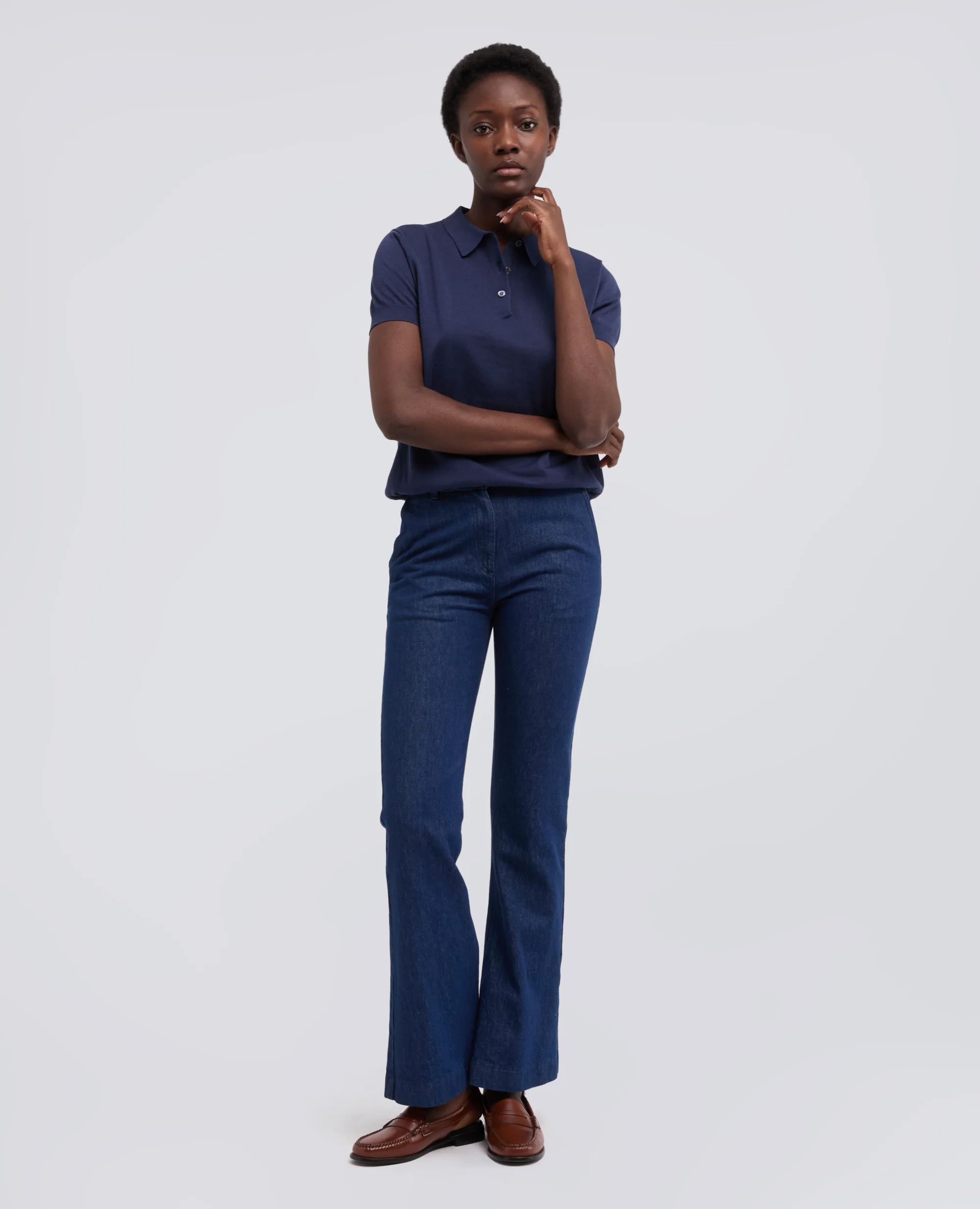 POLO IN MISTO COTONE, SETA E LINO - NAVY - Image 2