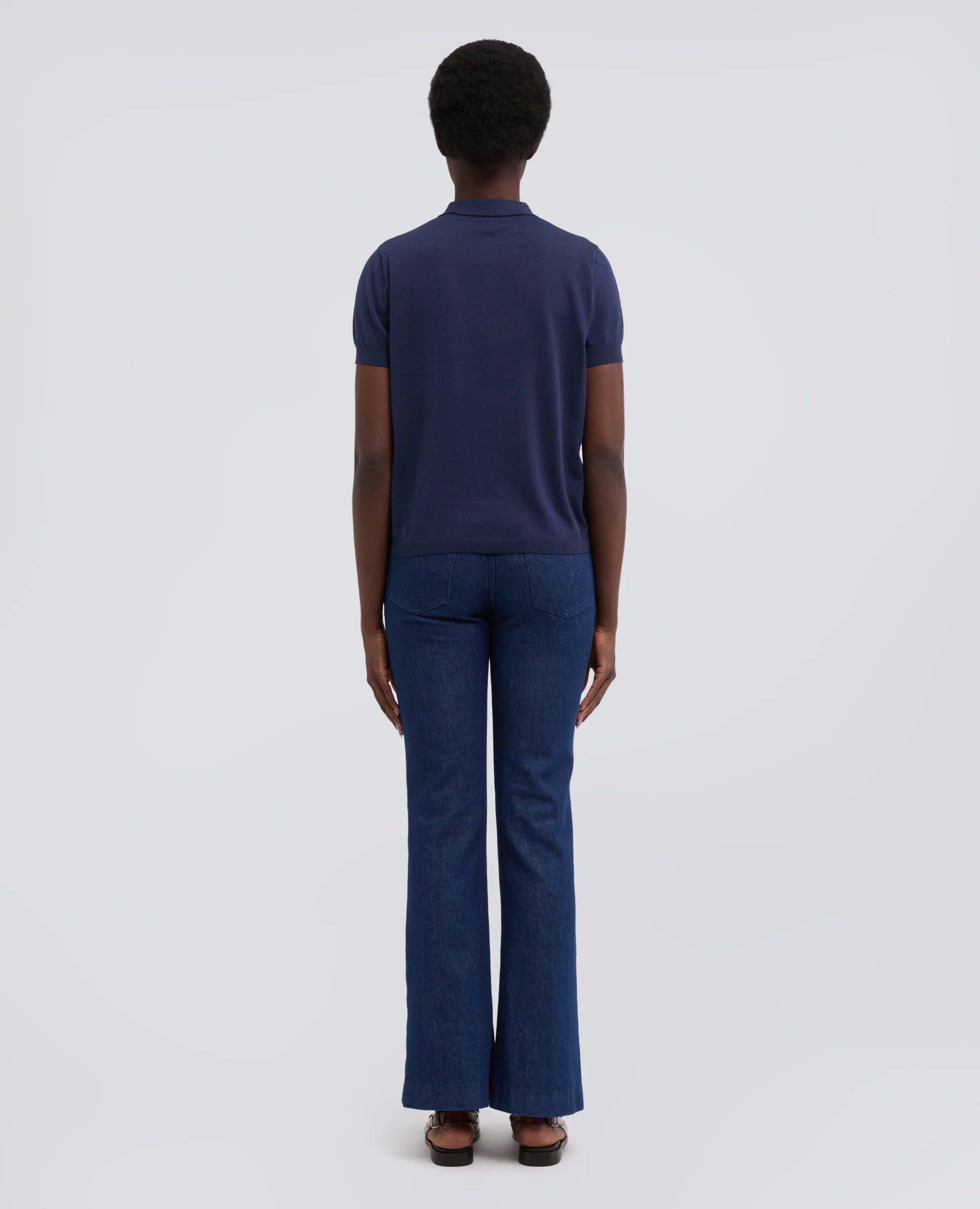 POLO IN MISTO COTONE, SETA E LINO - NAVY - Image 3