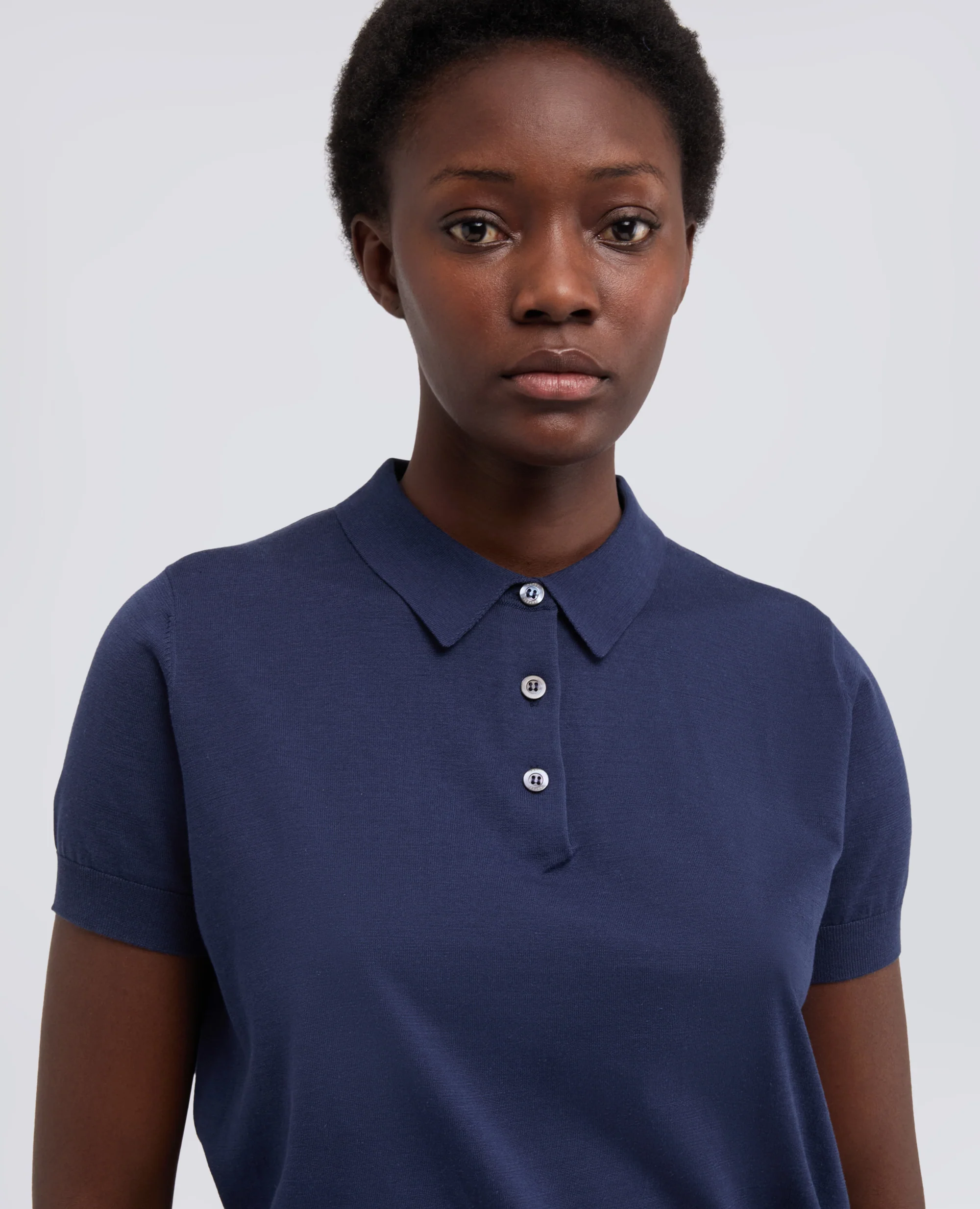 POLO IN MISTO COTONE, SETA E LINO - NAVY - Image 4