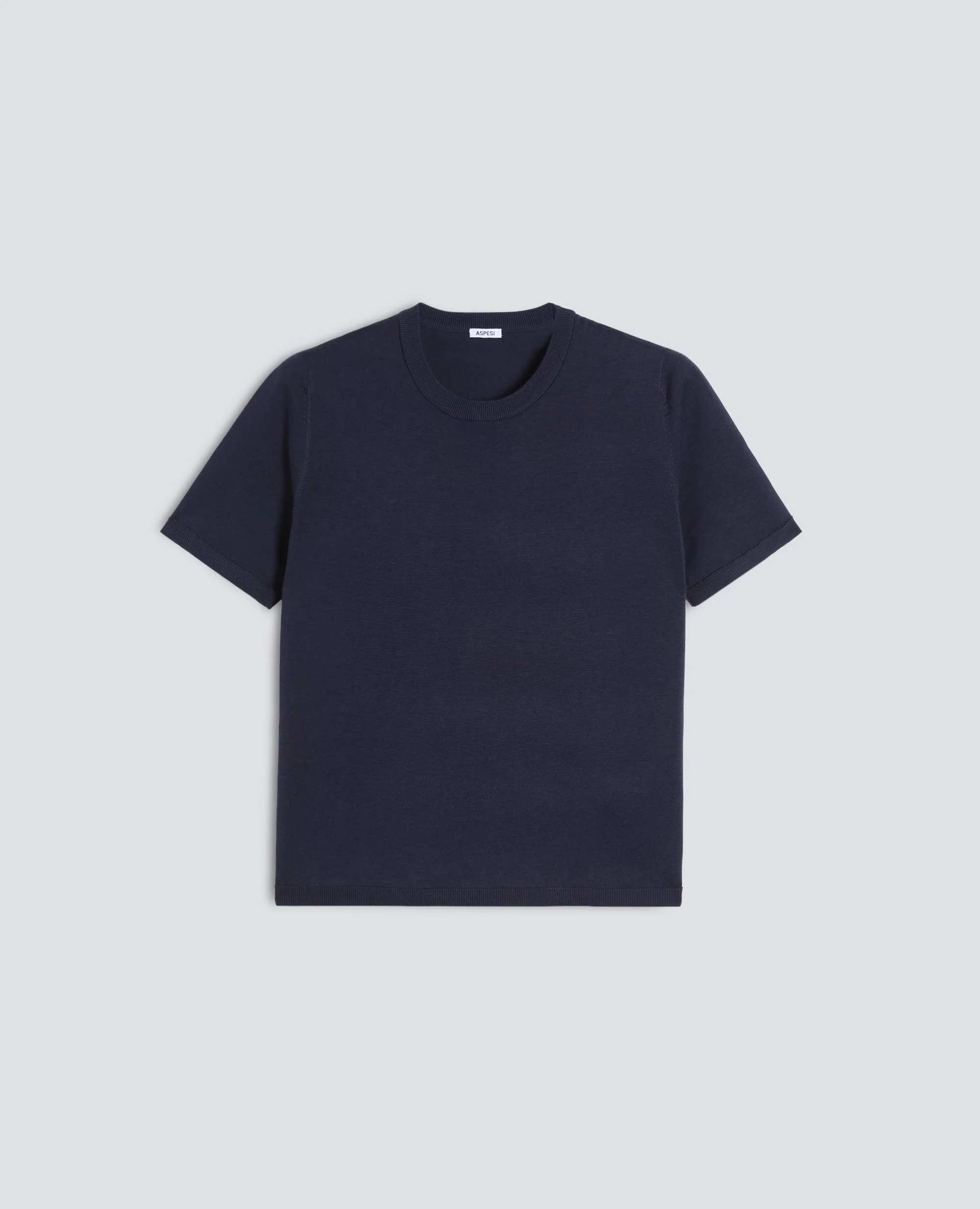 T-SHIRT GIROCOLLO IN MISTO COTONE, SETA E LINO - NAVY