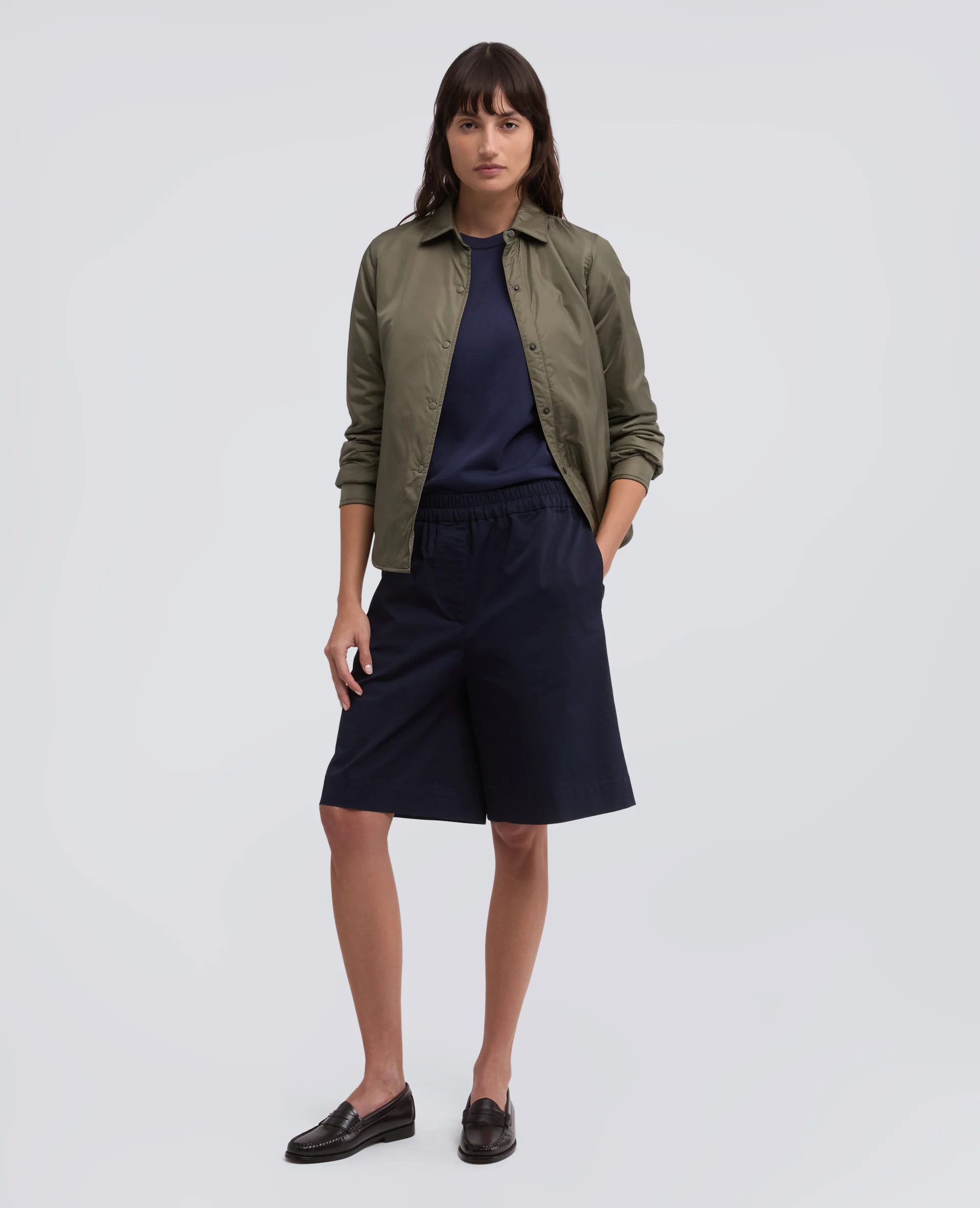 T-SHIRT GIROCOLLO IN MISTO COTONE, SETA E LINO - NAVY - Image 2