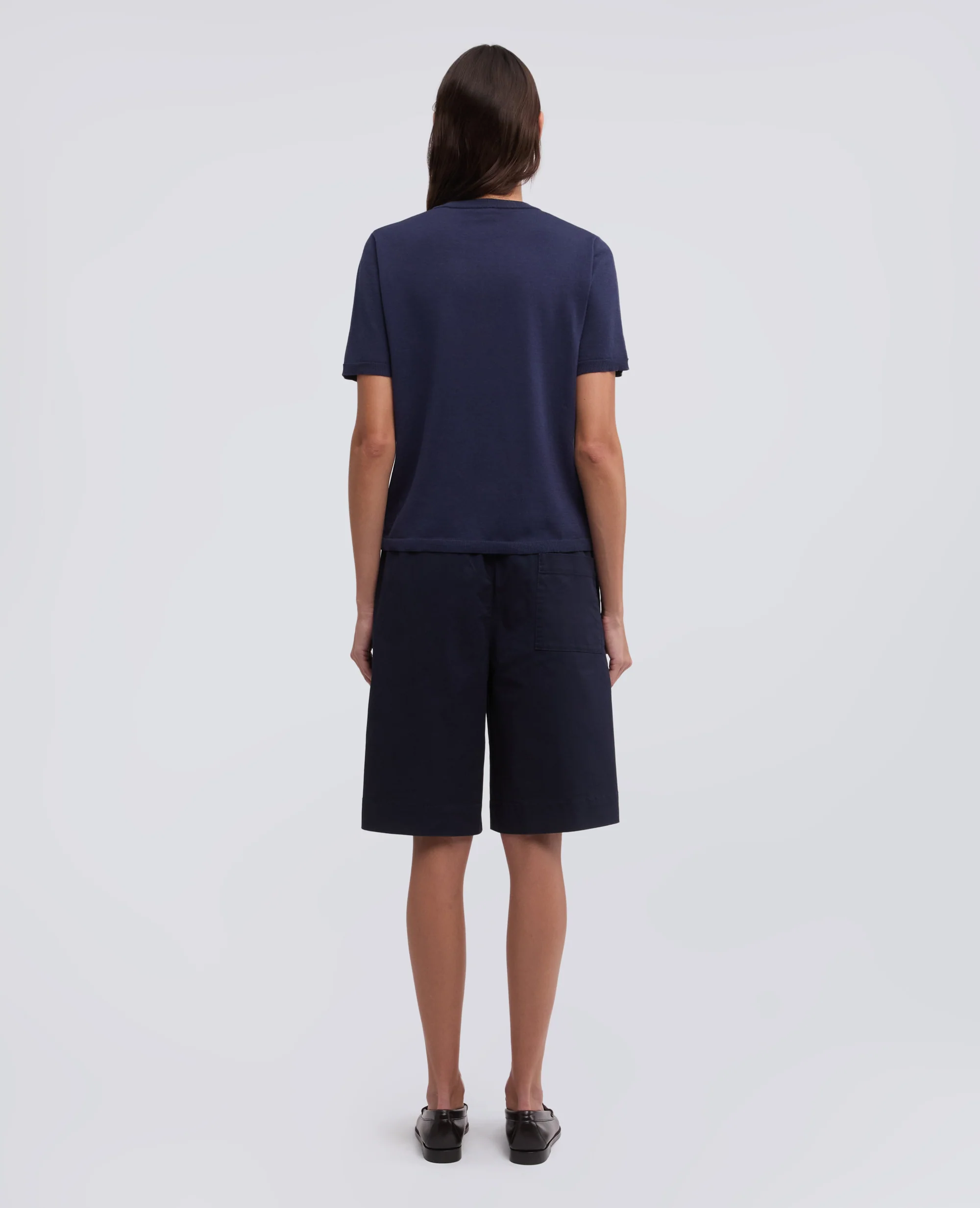 T-SHIRT GIROCOLLO IN MISTO COTONE, SETA E LINO - NAVY - Image 3
