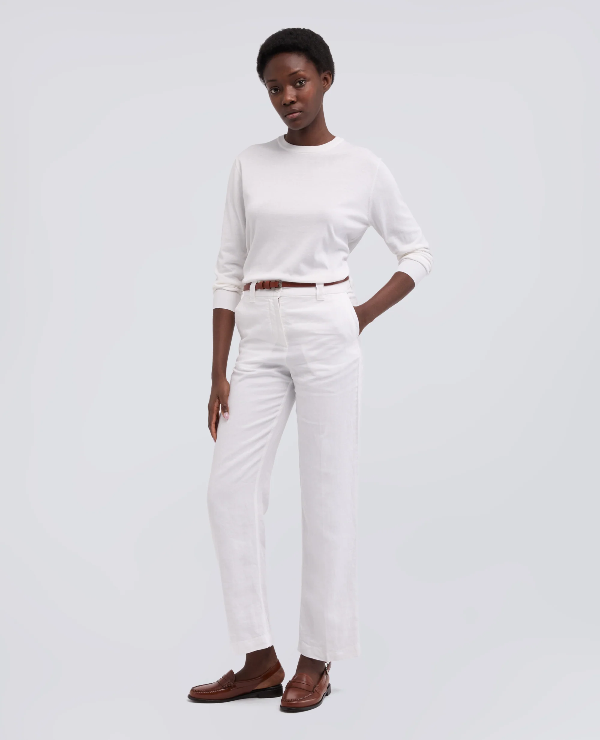MAGLIA GIROCOLLO A MANICHE LUNGHE IN MISTO COTONE, SETA E LINO - BIANCO - Image 2