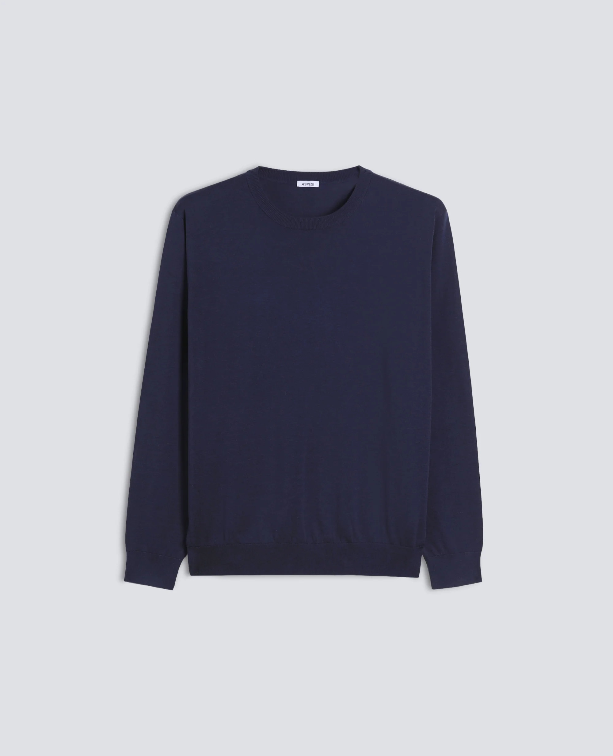 MAGLIA GIROCOLLO A MANICHE LUNGHE IN MISTO COTONE, SETA E LINO - NAVY
