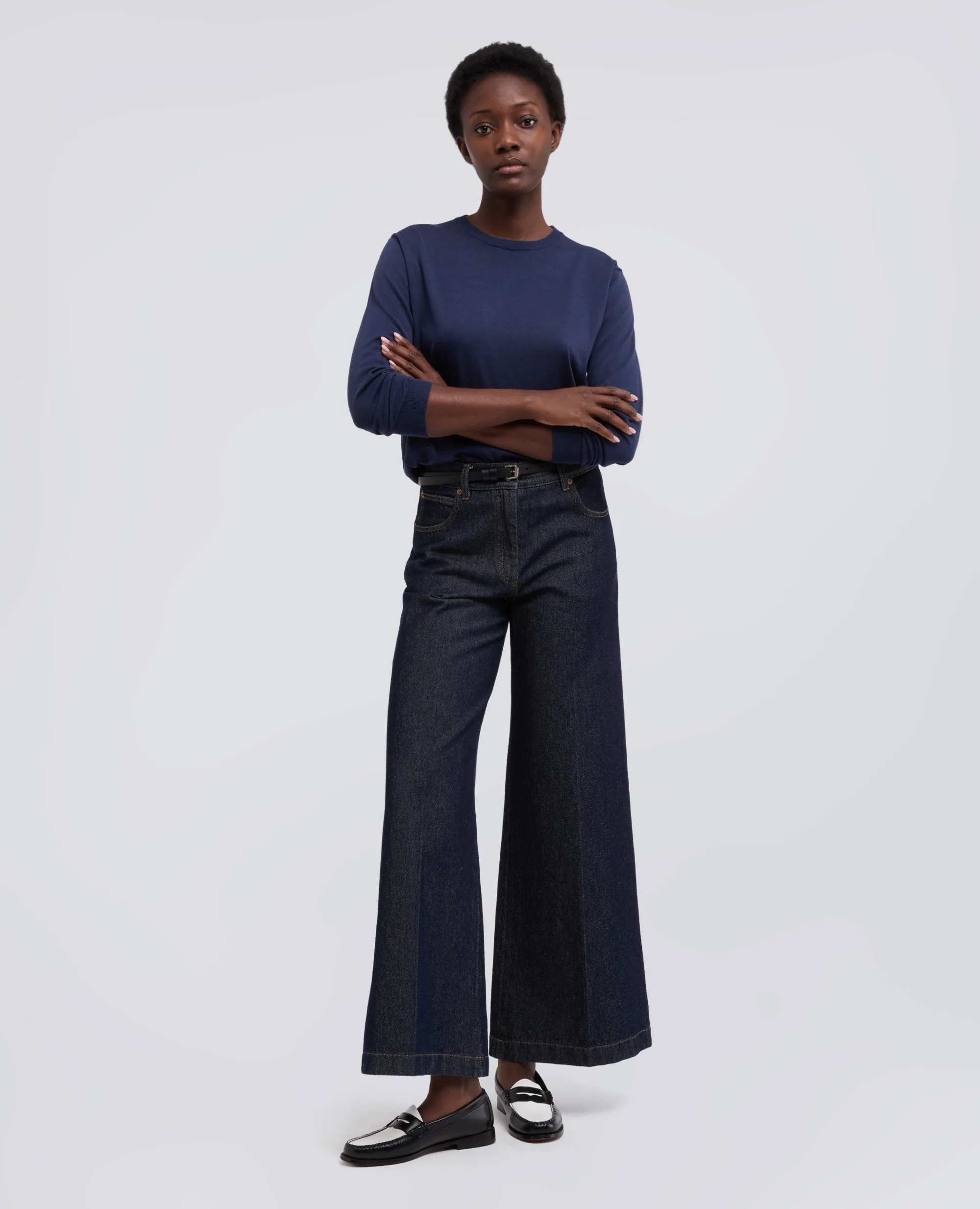 MAGLIA GIROCOLLO A MANICHE LUNGHE IN MISTO COTONE, SETA E LINO - NAVY - Image 2