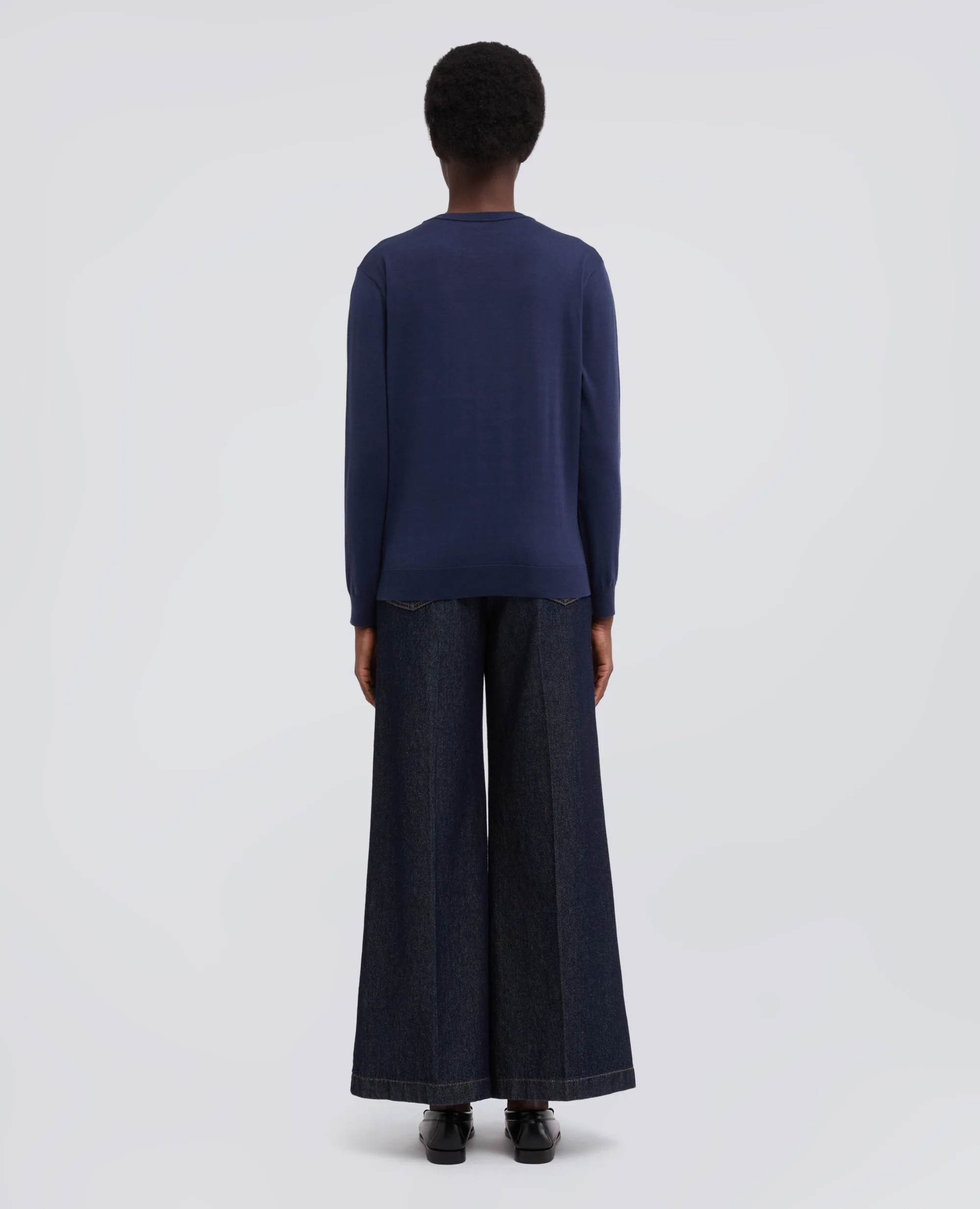 MAGLIA GIROCOLLO A MANICHE LUNGHE IN MISTO COTONE, SETA E LINO - NAVY - Image 3