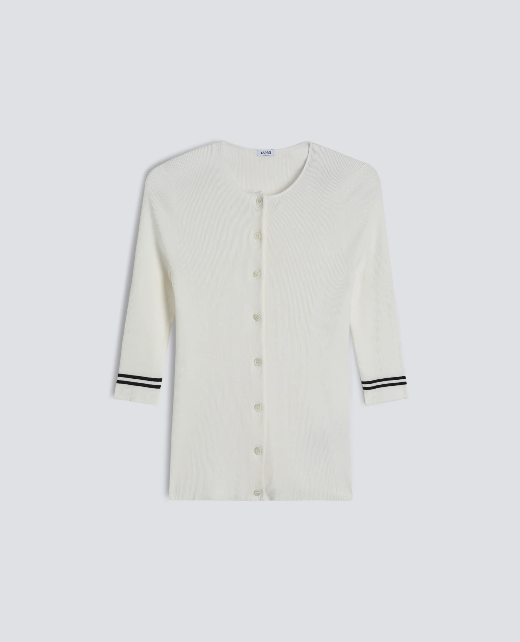 CARDIGAN GIROCOLLO IN COSTINA DI PURO COTONE - BIANCO