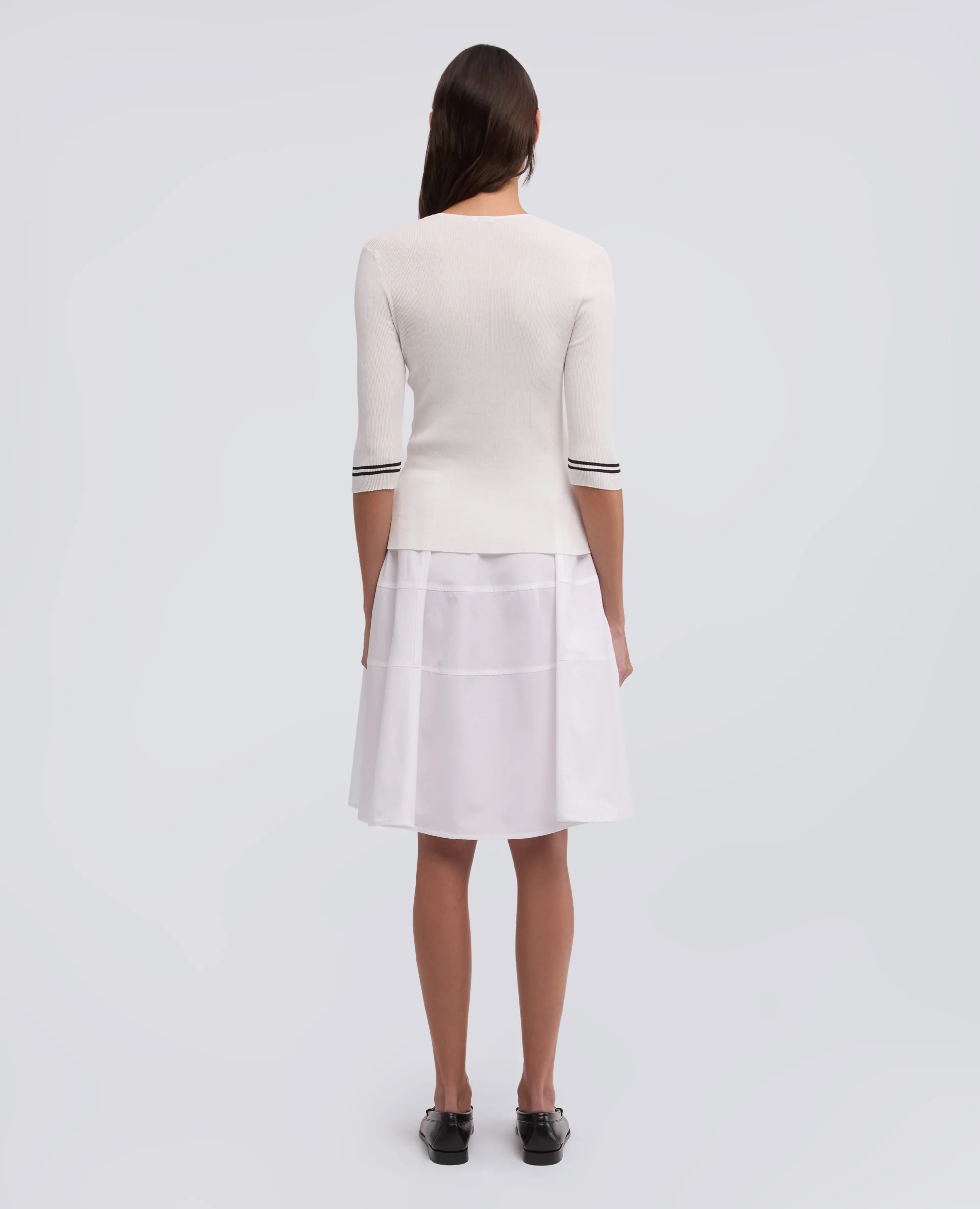 CARDIGAN GIROCOLLO IN COSTINA DI PURO COTONE - BIANCO - Image 3