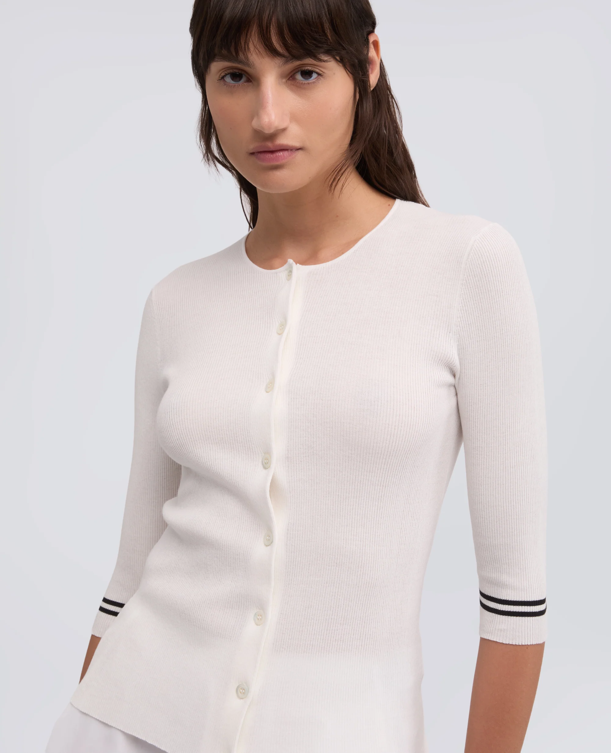 CARDIGAN GIROCOLLO IN COSTINA DI PURO COTONE - BIANCO - Image 4