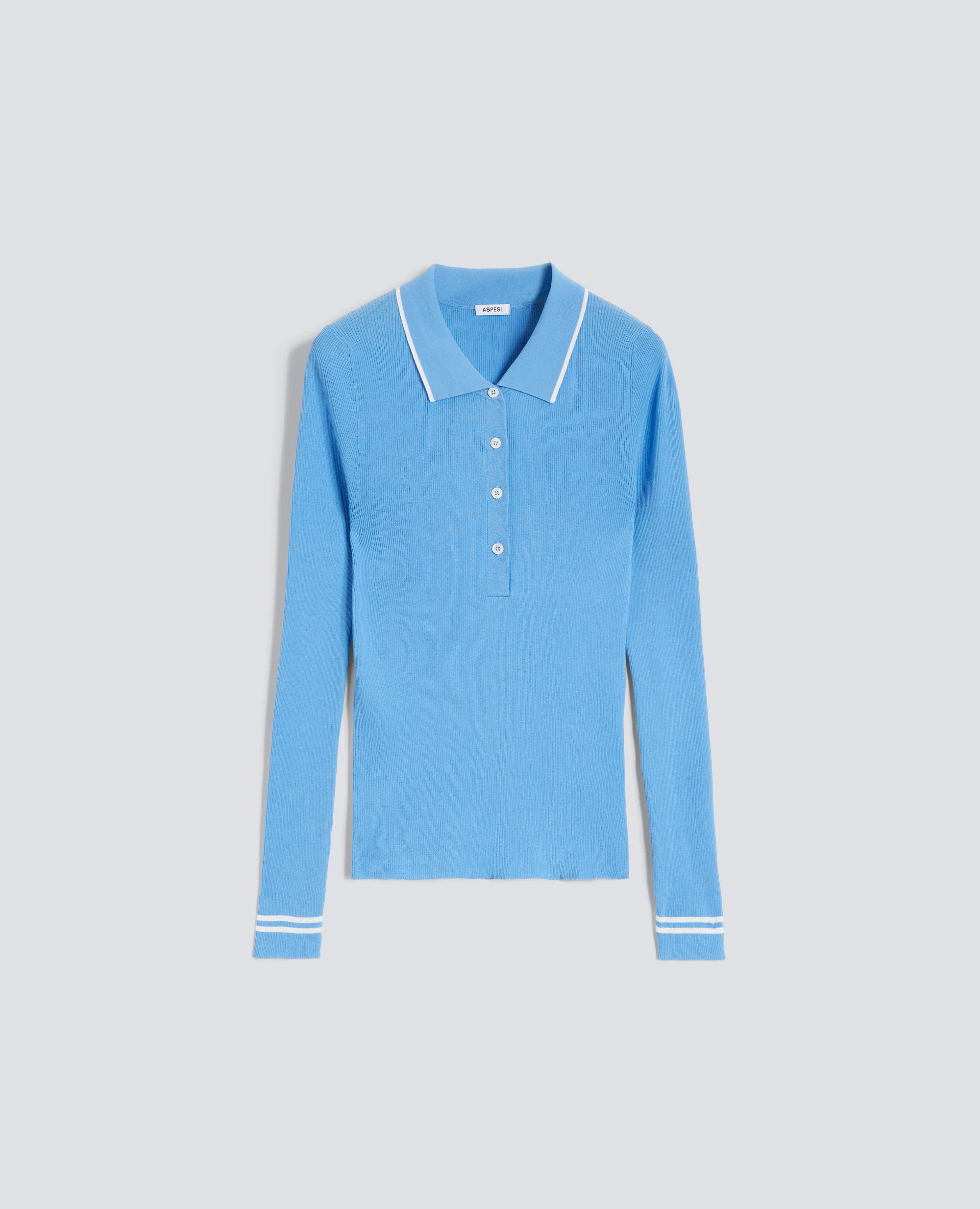 POLO A MANICHE LUNGHE REALIZZATA IN FILATO DI PURO COTONE - AZZURRO