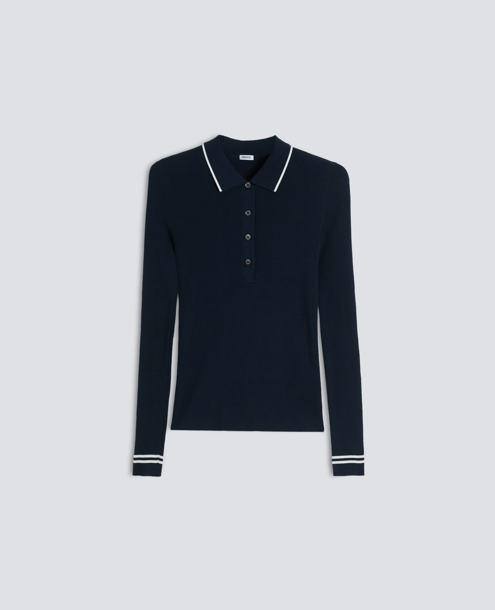 POLO A MANICHE LUNGHE REALIZZATA IN FILATO DI PURO COTONE - NAVY