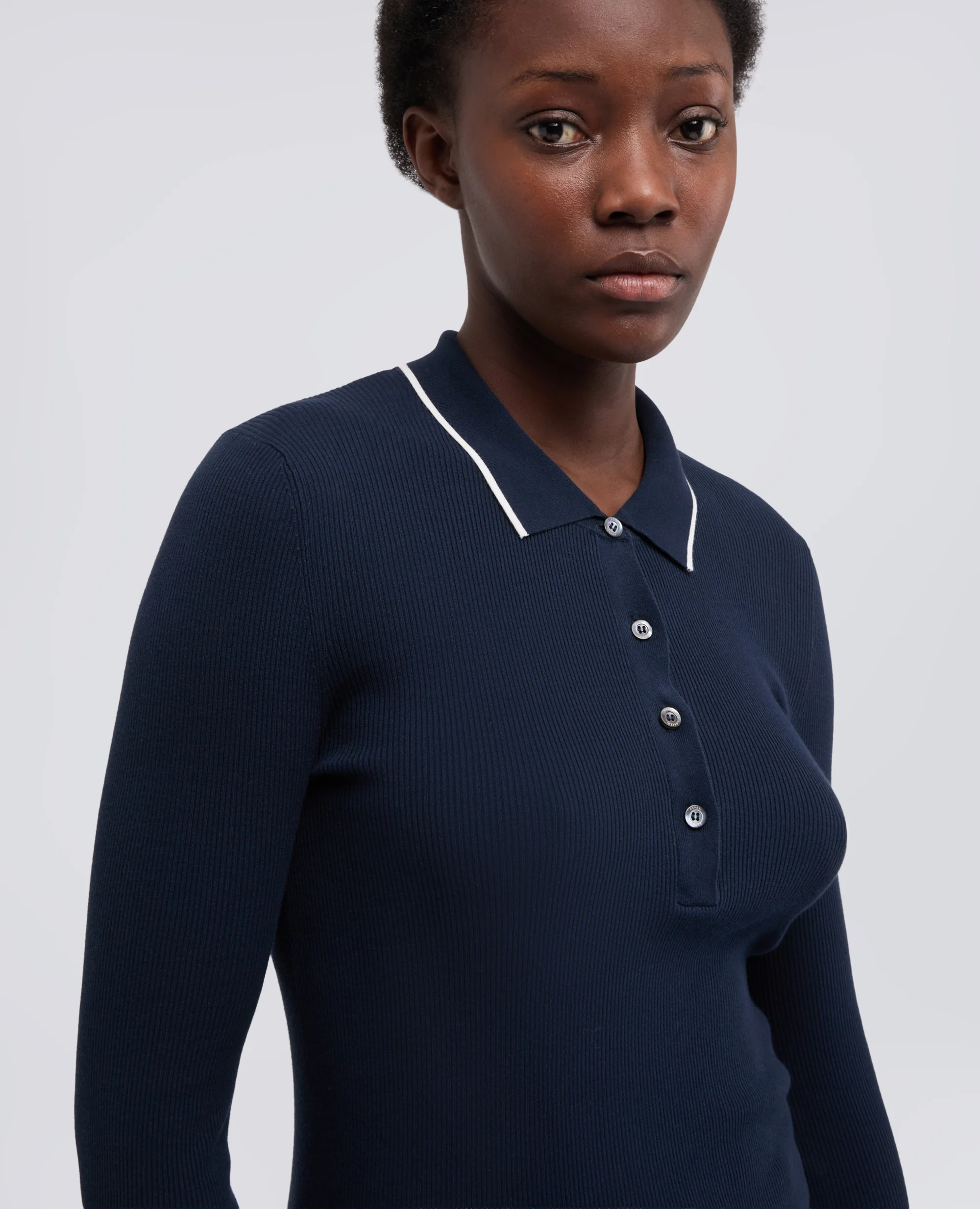 POLO A MANICHE LUNGHE REALIZZATA IN FILATO DI PURO COTONE - NAVY - Image 4