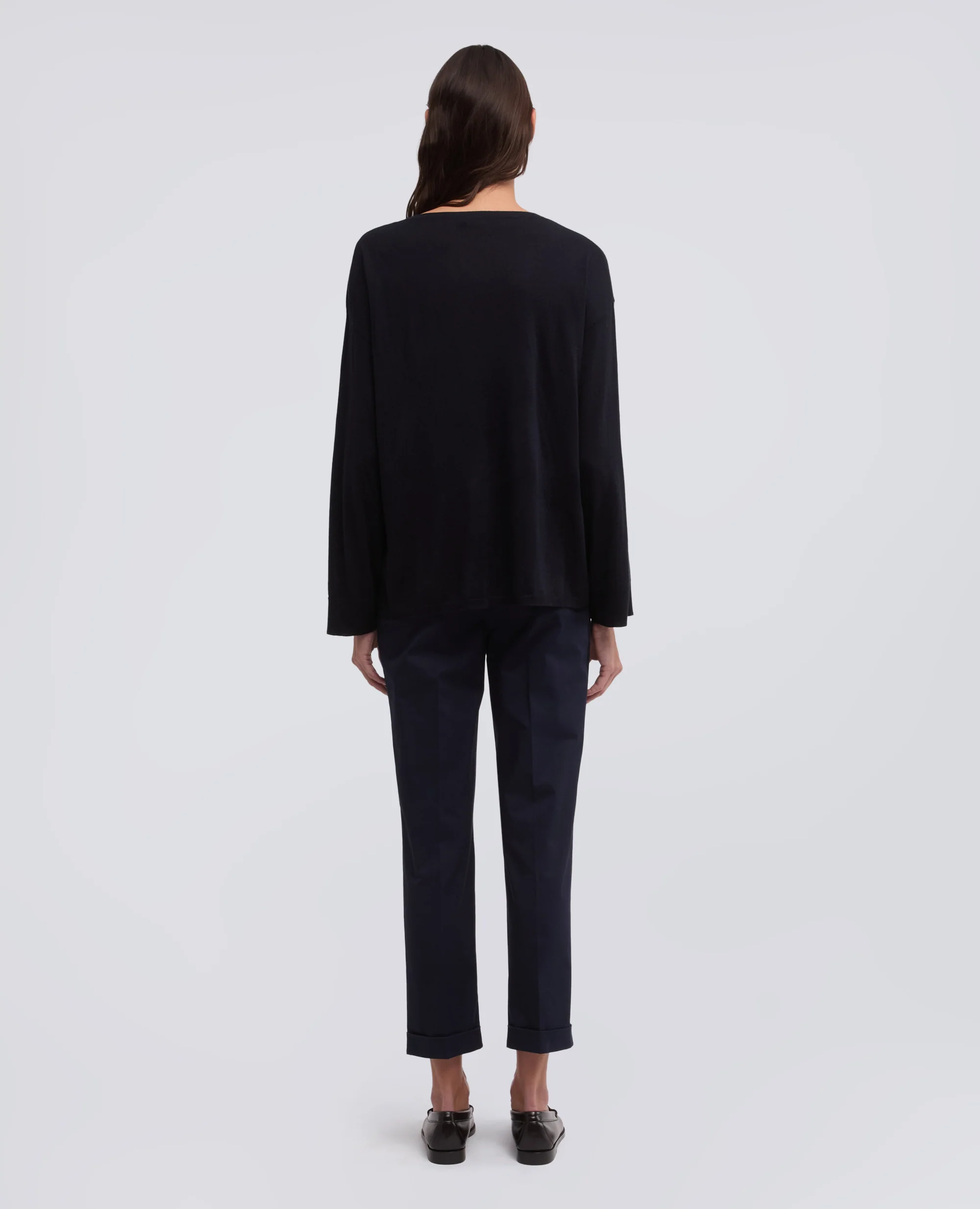 MAGLIA A MANICHE LUNGHE IN MISTO SETA, COTONE E CASHMERE - BLU BLACK - Image 3