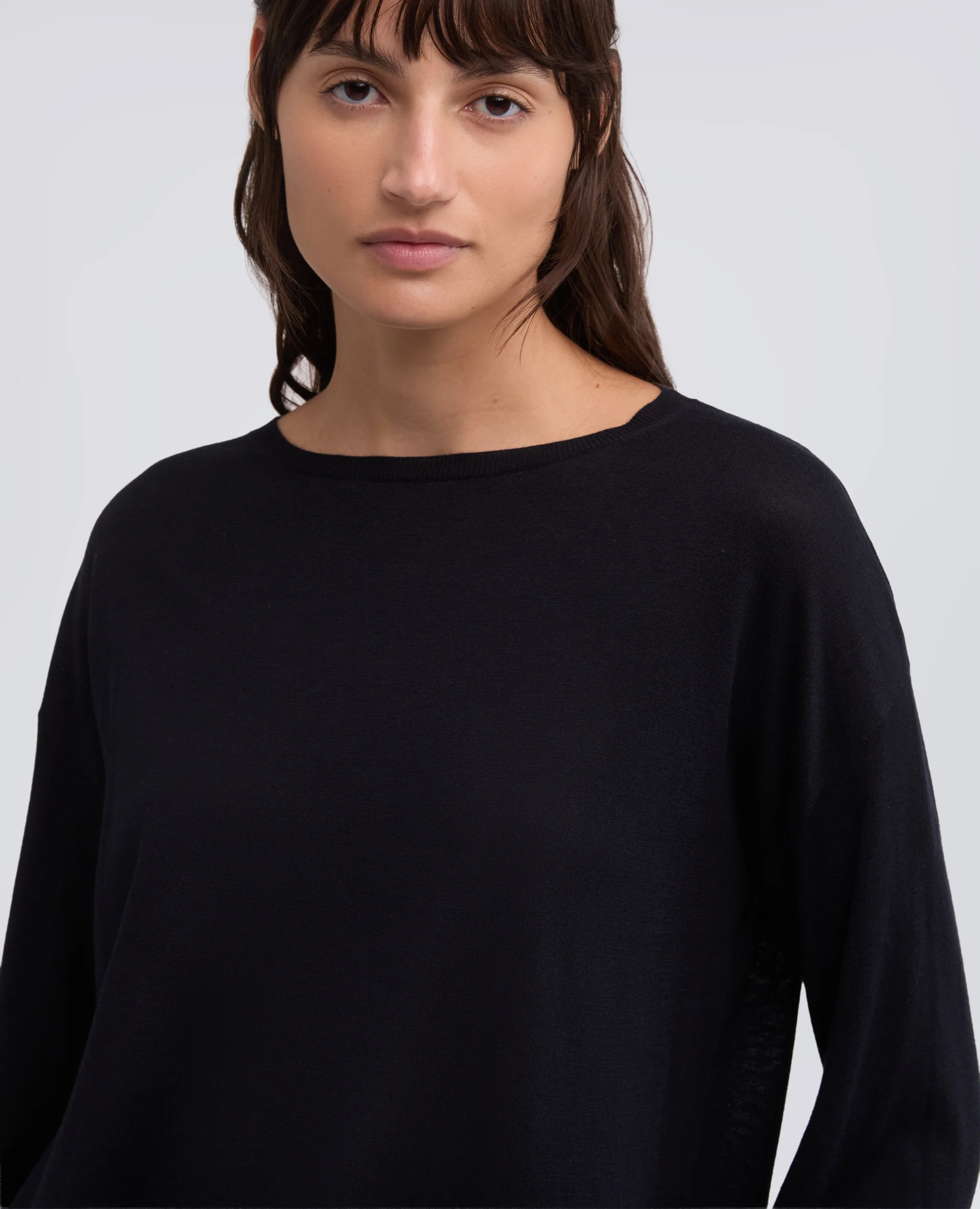MAGLIA A MANICHE LUNGHE IN MISTO SETA, COTONE E CASHMERE - BLU BLACK - Image 4
