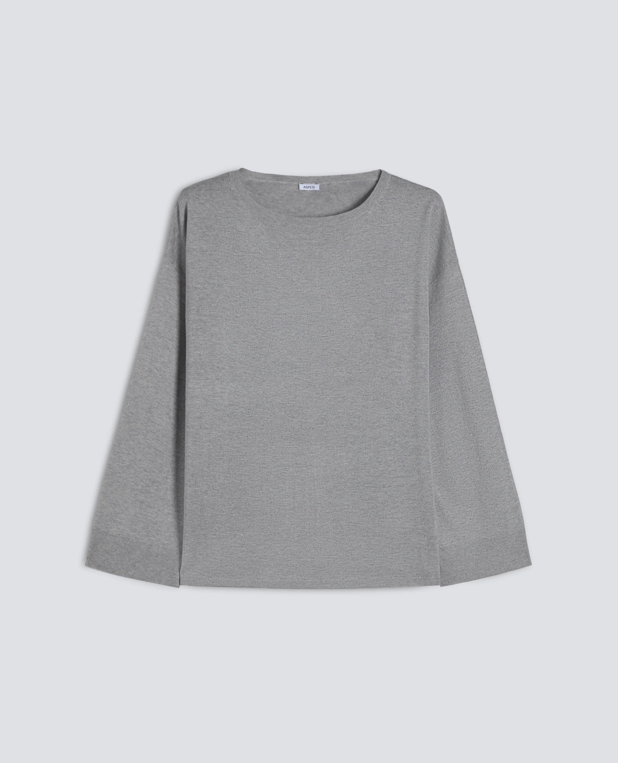 MAGLIA A MANICHE LUNGHE IN MISTO SETA, COTONE E CASHMERE - GRIGIO