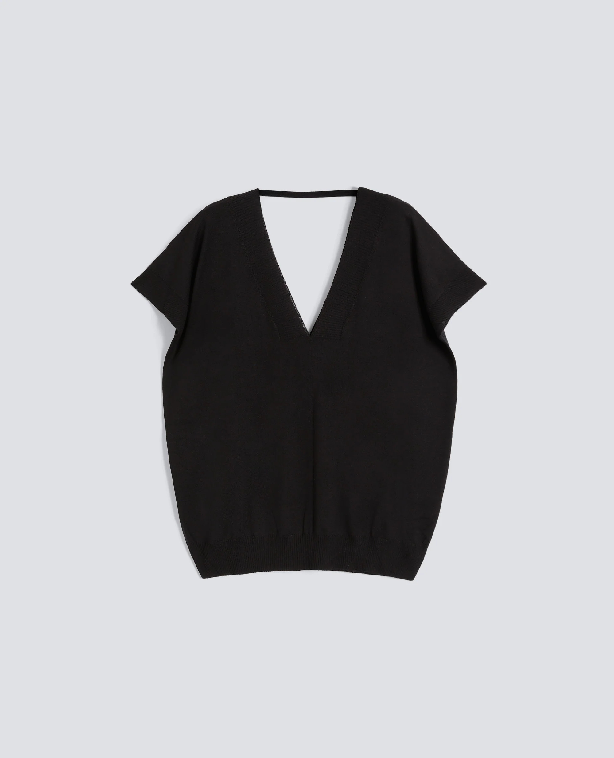 MAGLIA CON SCOLLO A V IN LANA E SETA - NERO