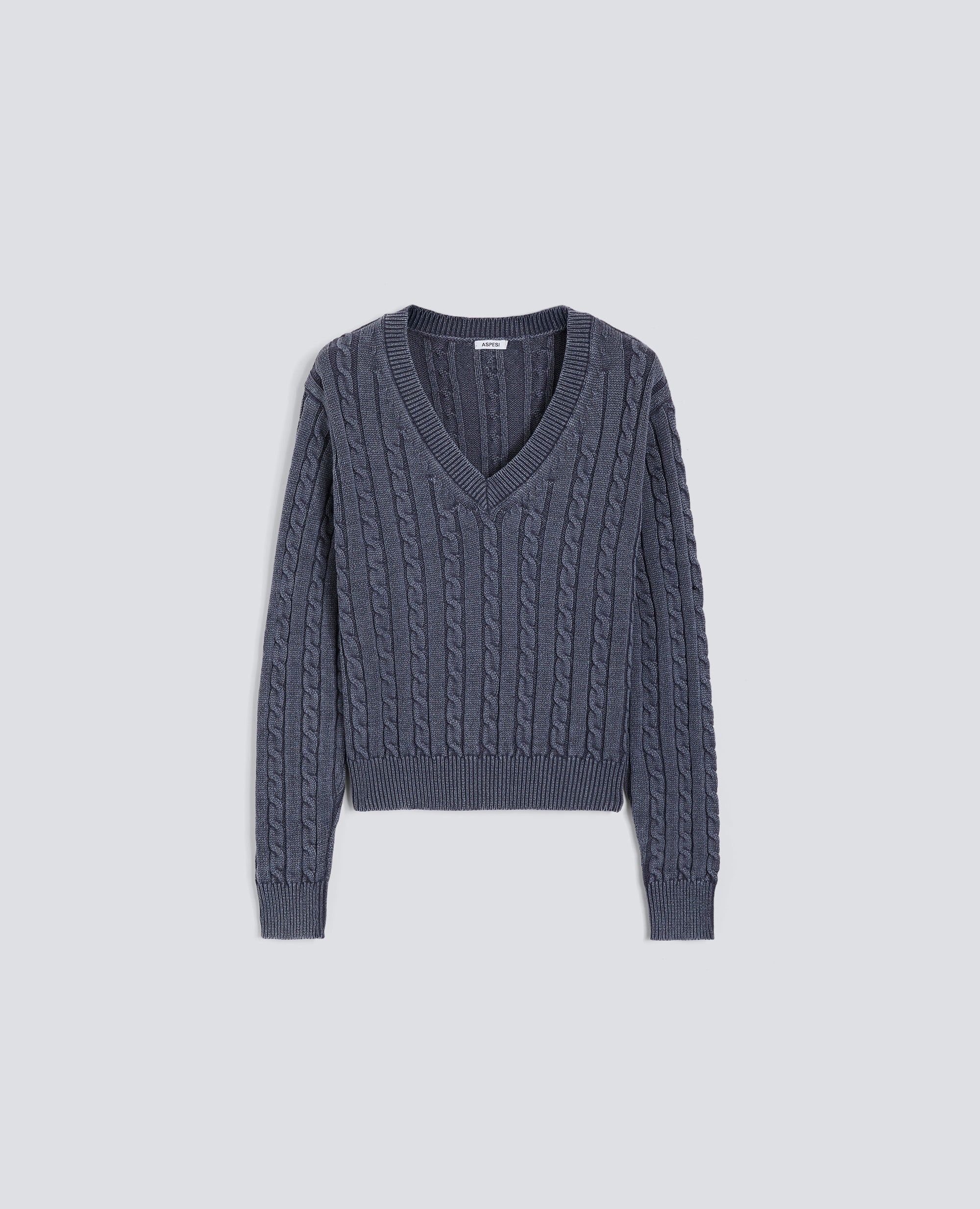 MAGLIA CON TRECCE IN COTONE STONE WASHED - BLU