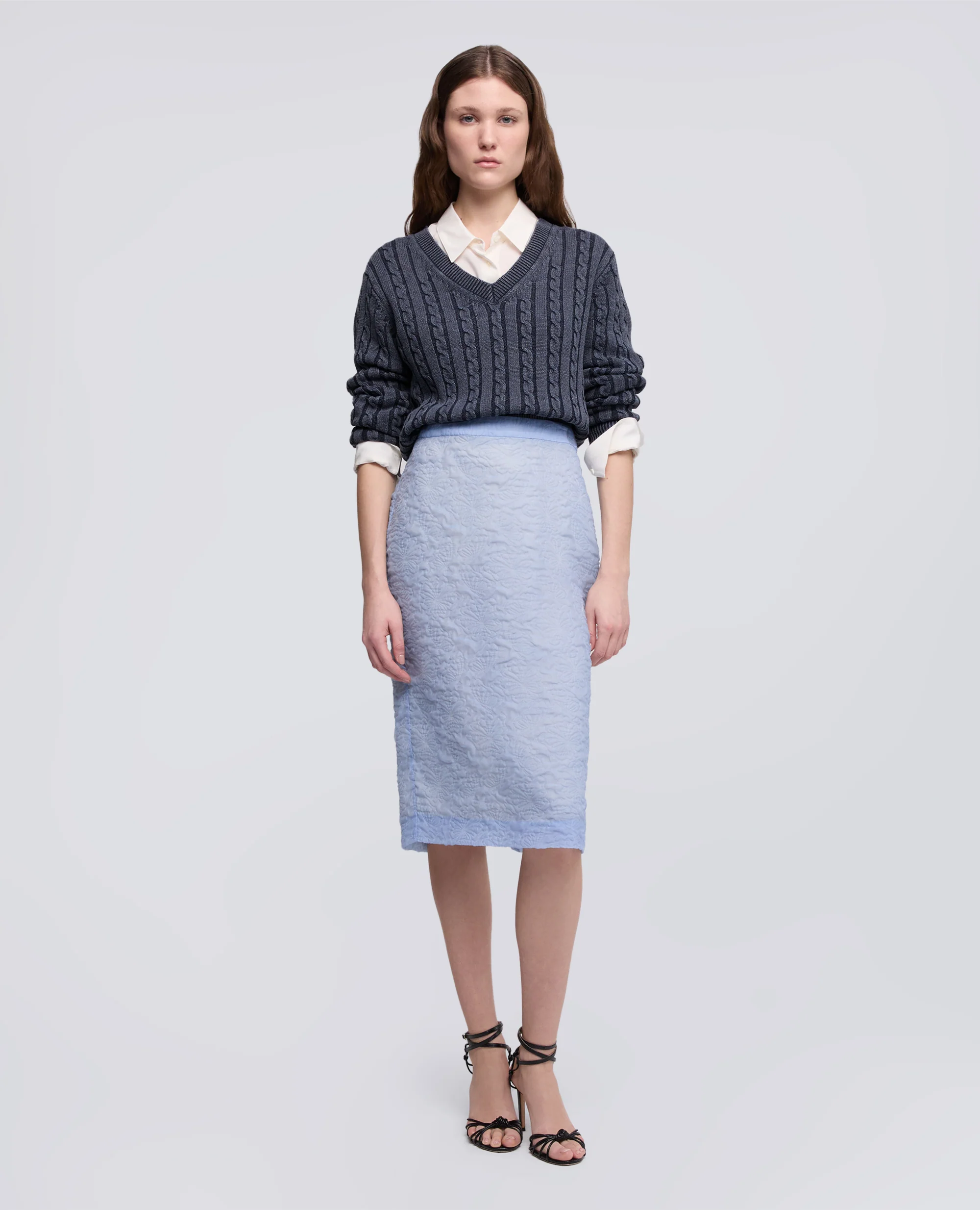 MAGLIA CON TRECCE IN COTONE STONE WASHED - BLU - Image 2