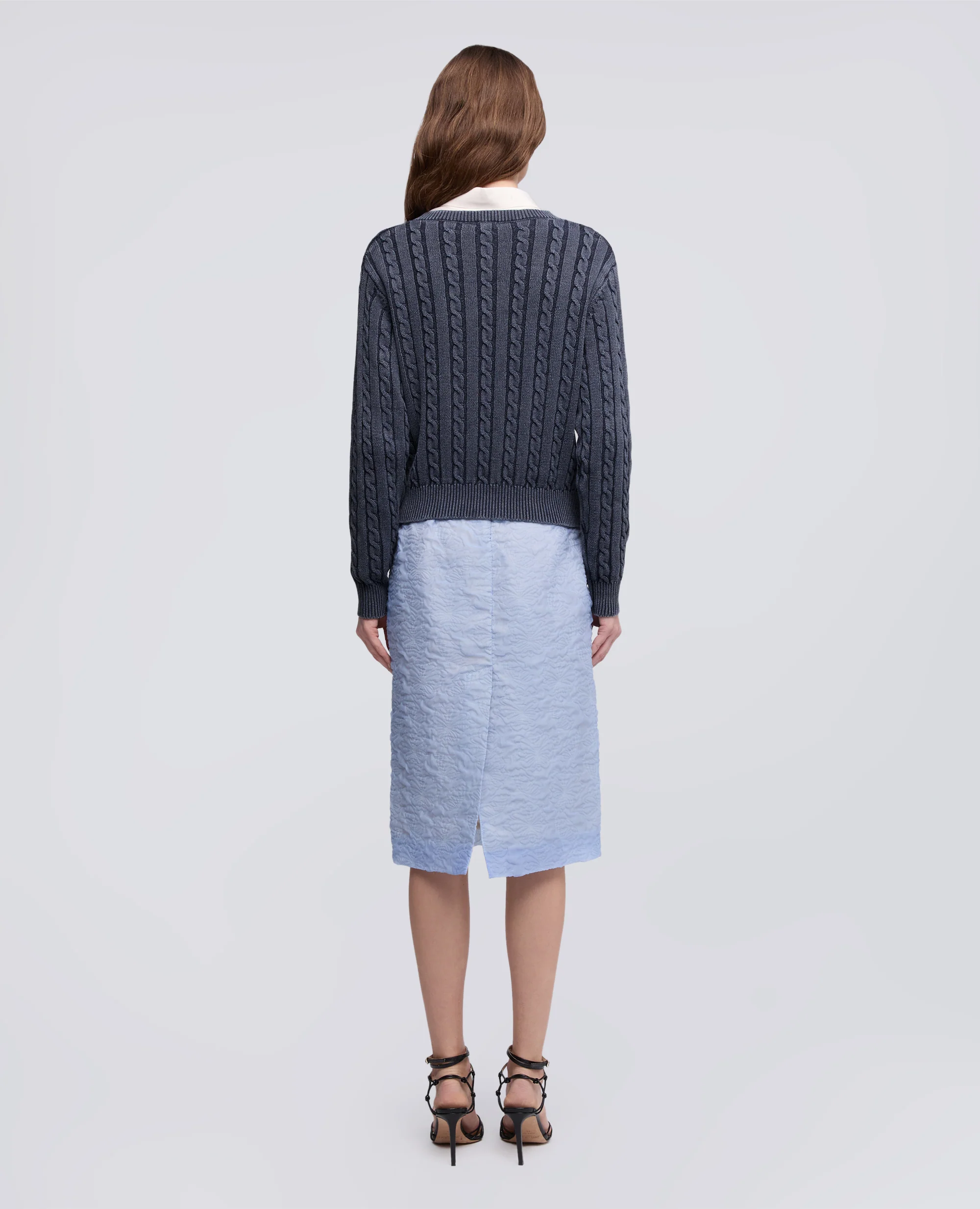 MAGLIA CON TRECCE IN COTONE STONE WASHED - BLU - Image 3