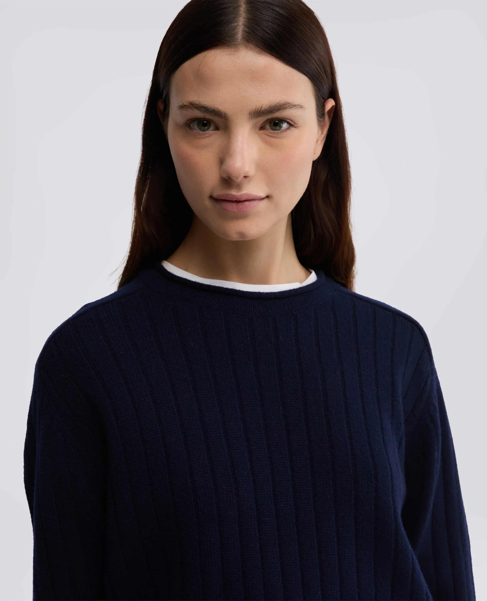 MAGLIA GIROCOLLO IN LANA SUPER GEELONG - BLU NERO - Image 4
