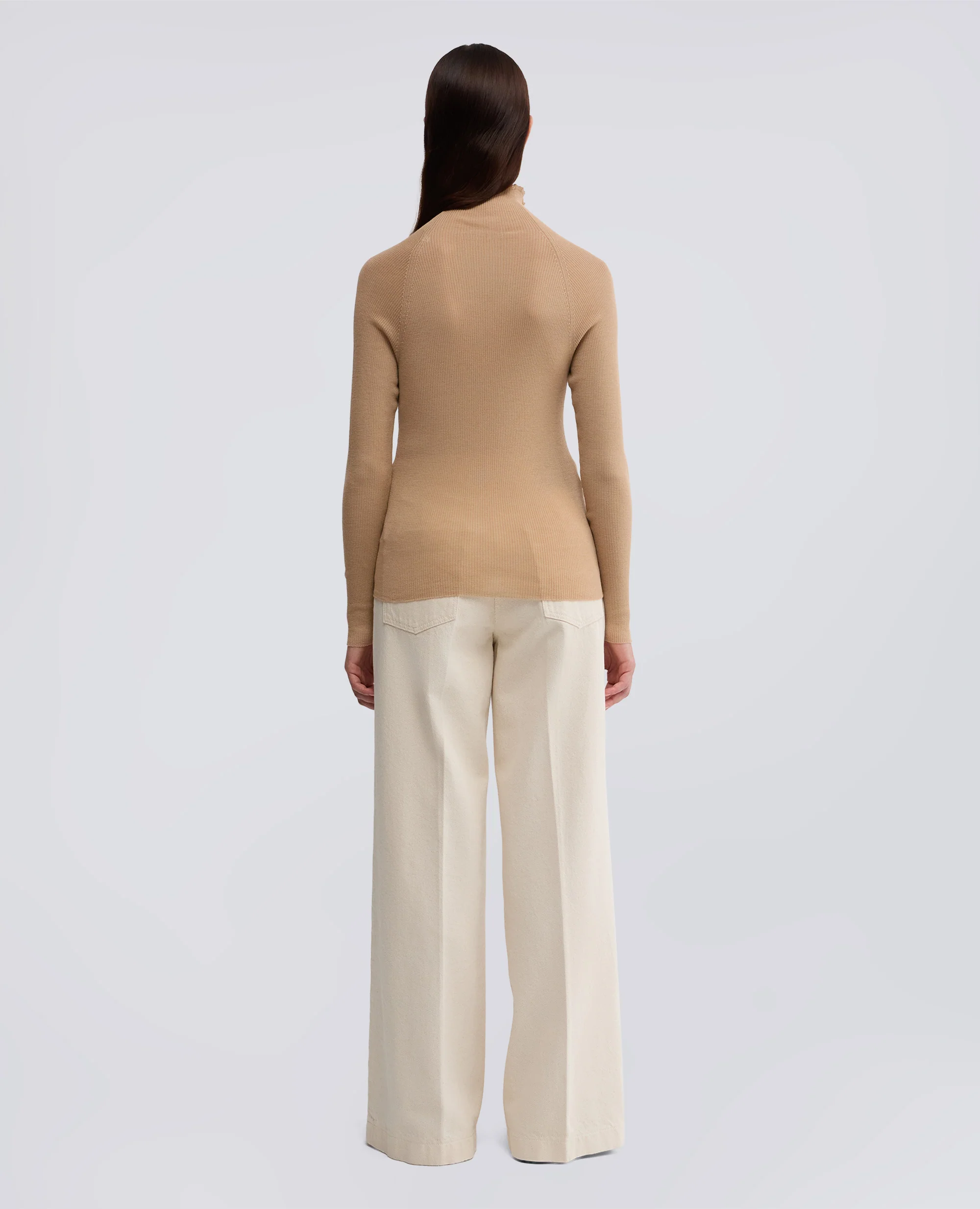 MAGLIA IN LANA MERINO A COSTINE - CAMMELLO - Image 3
