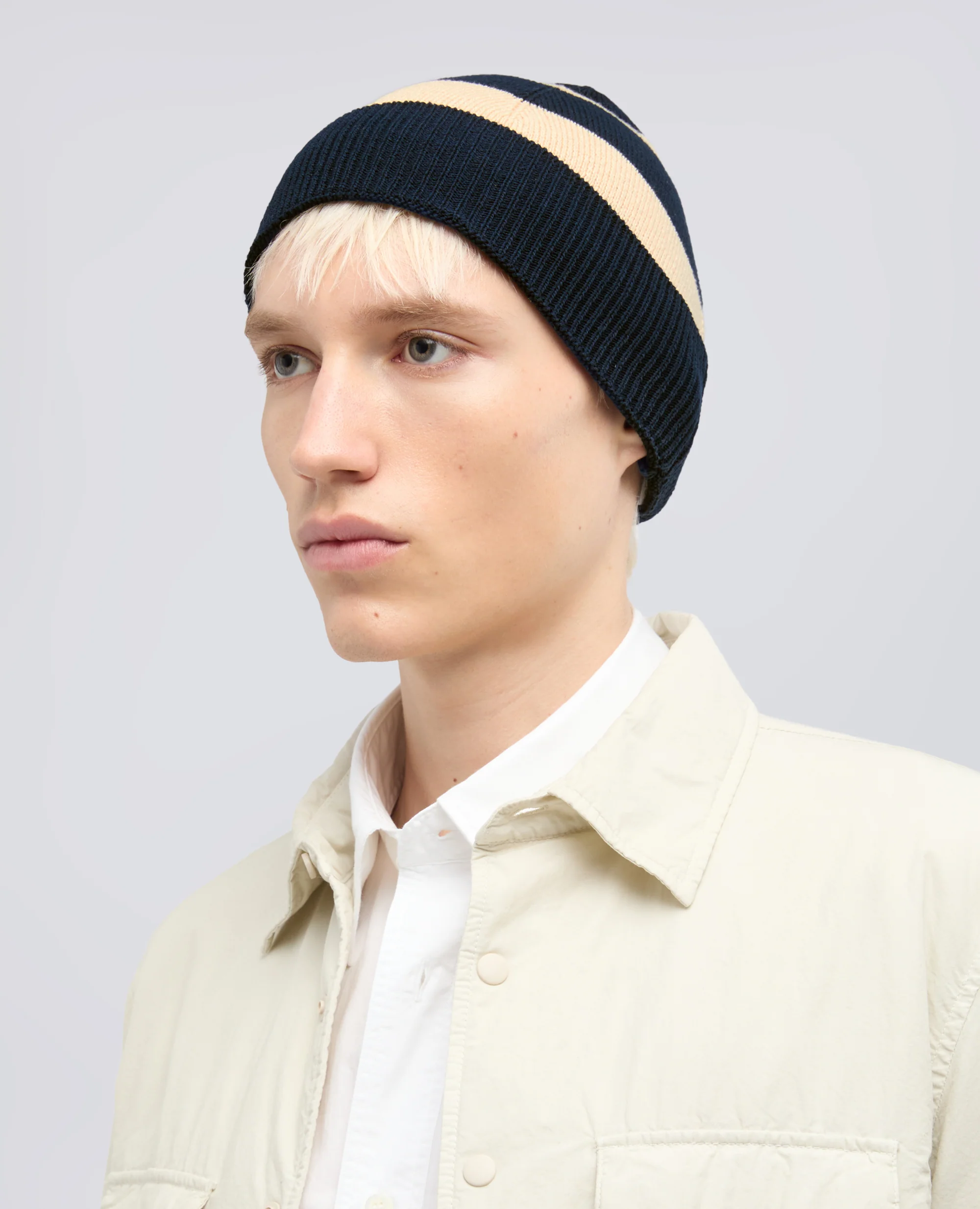 CAPPELLO IN LANA MERINO - CORDA/BLU - Image 3