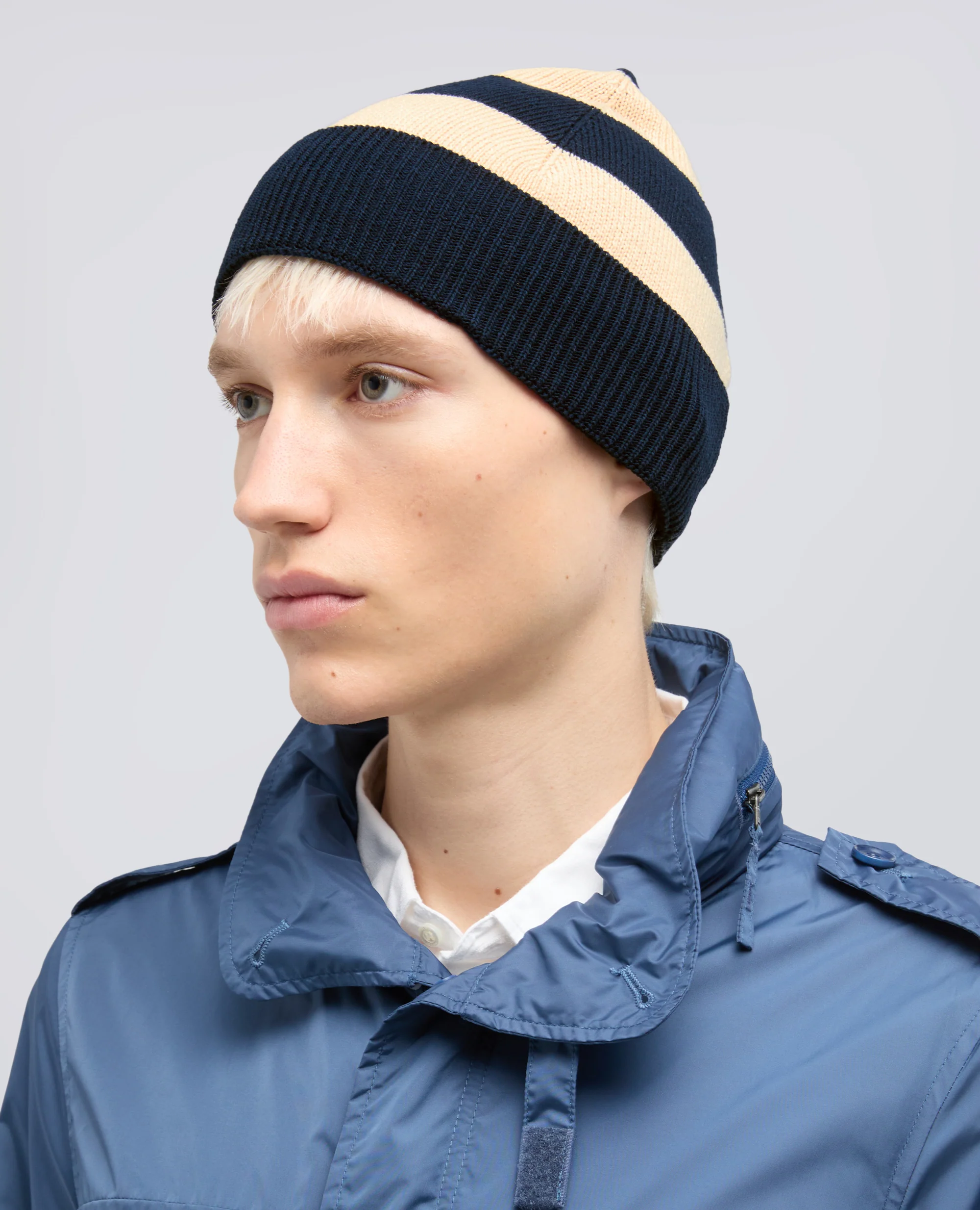 CAPPELLO IN LANA MERINO - CORDA/BLU - Image 4