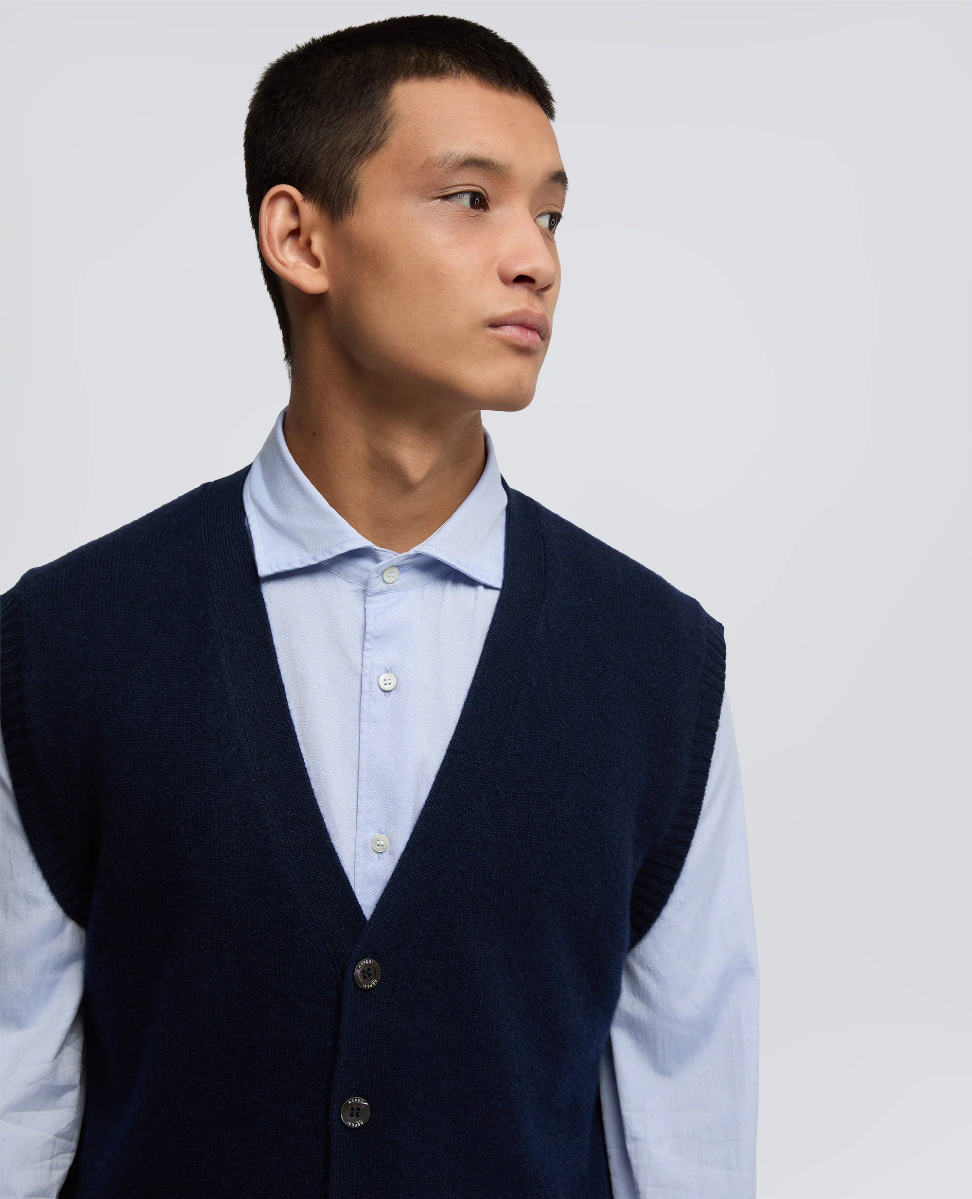 GILET IN CASHMERE - NAVY - Image 4
