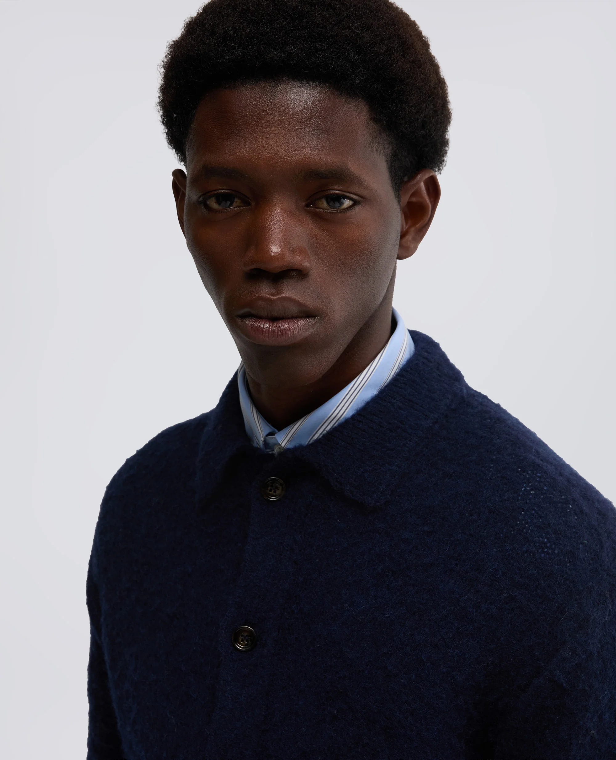 CARDIGAN A CAMICIA IN LANA SHETLAND - NAVY - Image 4