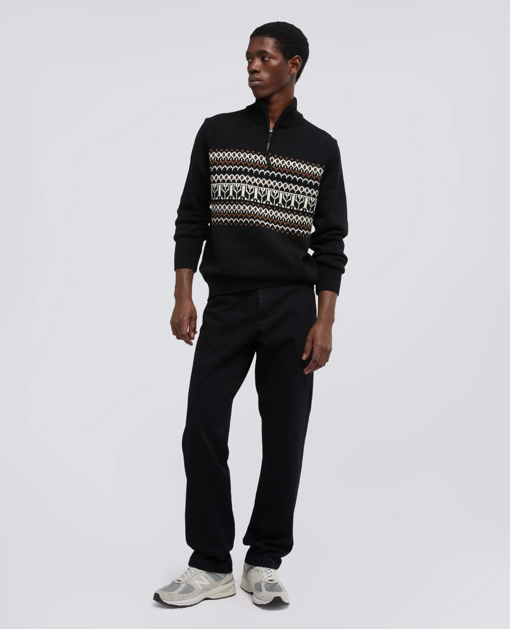 MAGLIA CON MEZZA ZIP IN COTONE, CANAPA E LANA - NERO - Image 2