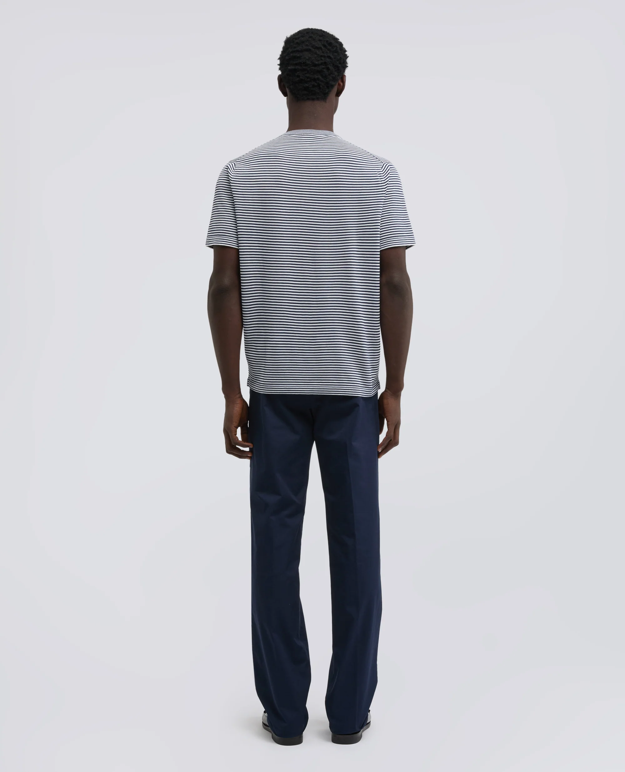 T-SHIRT IN FILATO DI MISTO LINO, SETA, COTONE - RIGA BLU - Image 3