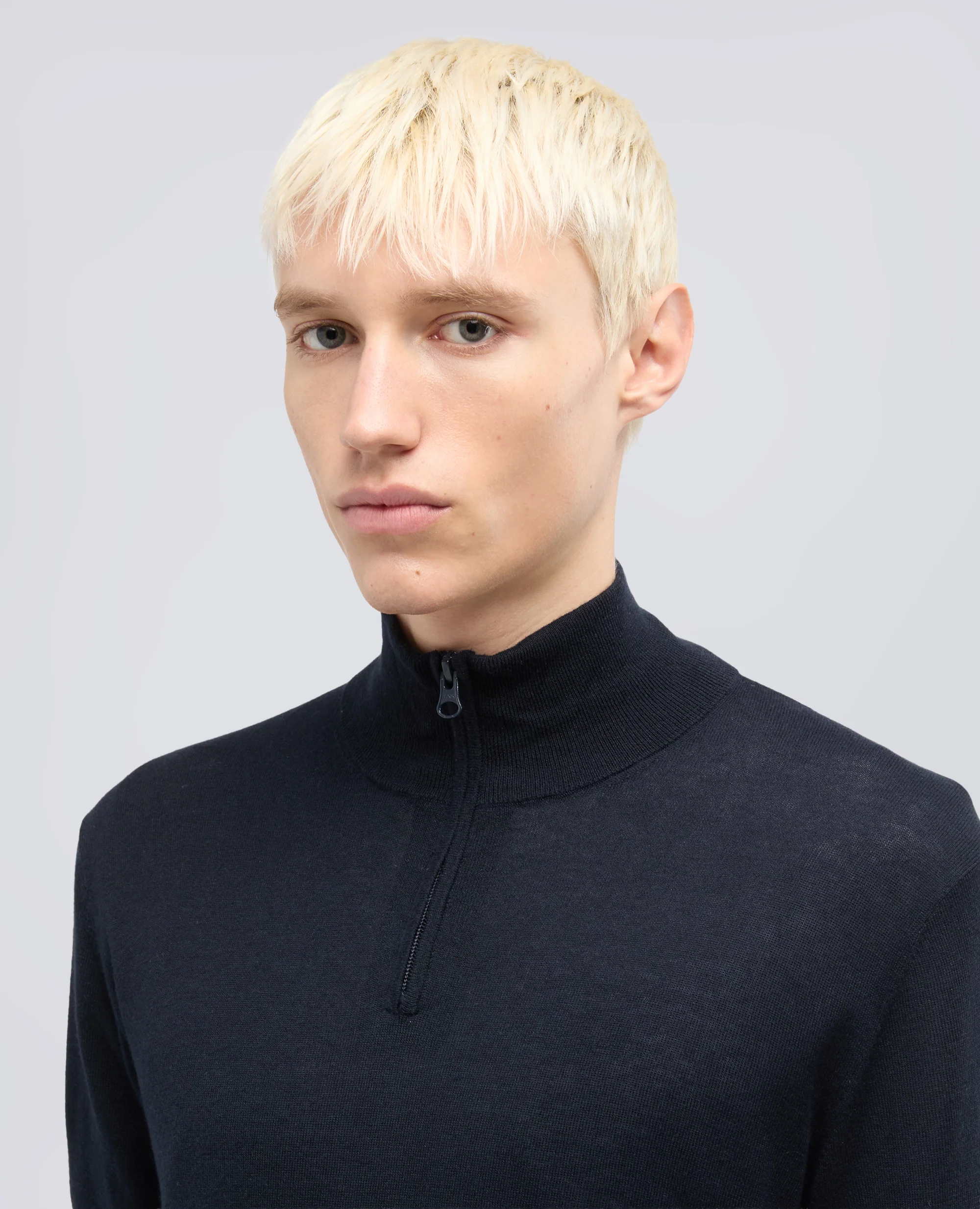 MAGLIA CON ZIP IN MISTO SETA-COTONE- CASHMERE - BLU BLACK - Image 4